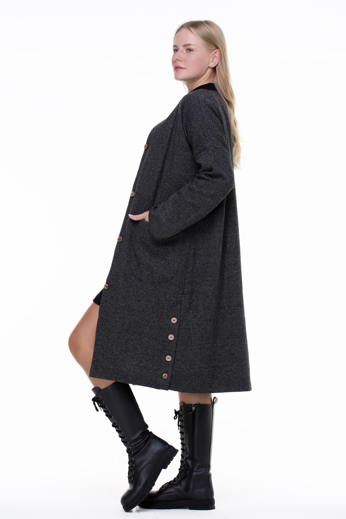 Kore İnterlog Long Vest Kar Pattern Khaki