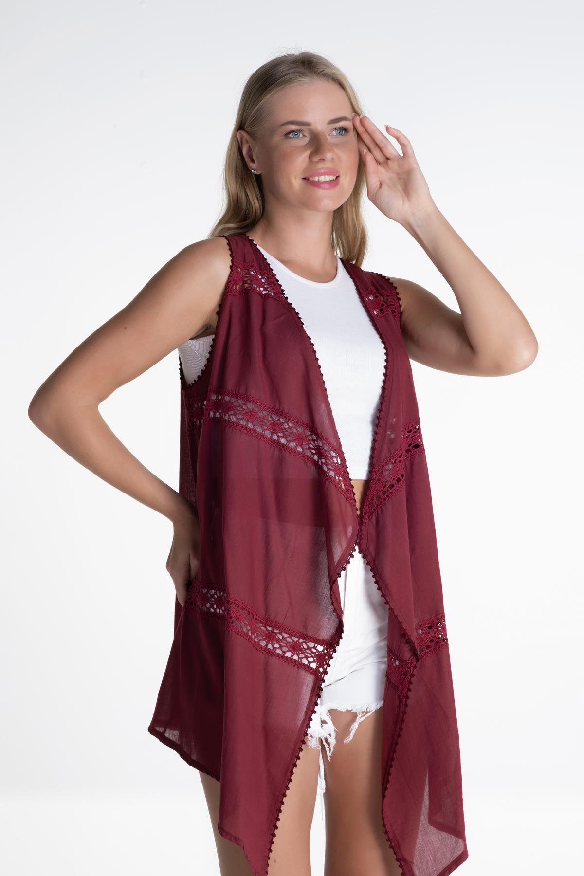 Kumsal Voile Vest Claret Red