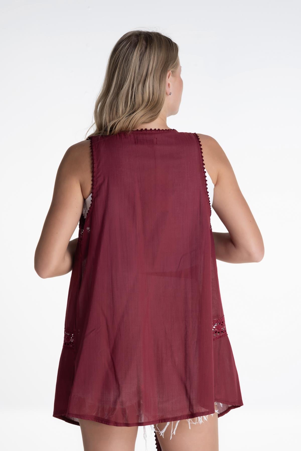 Kumsal Voile Vest Claret Red