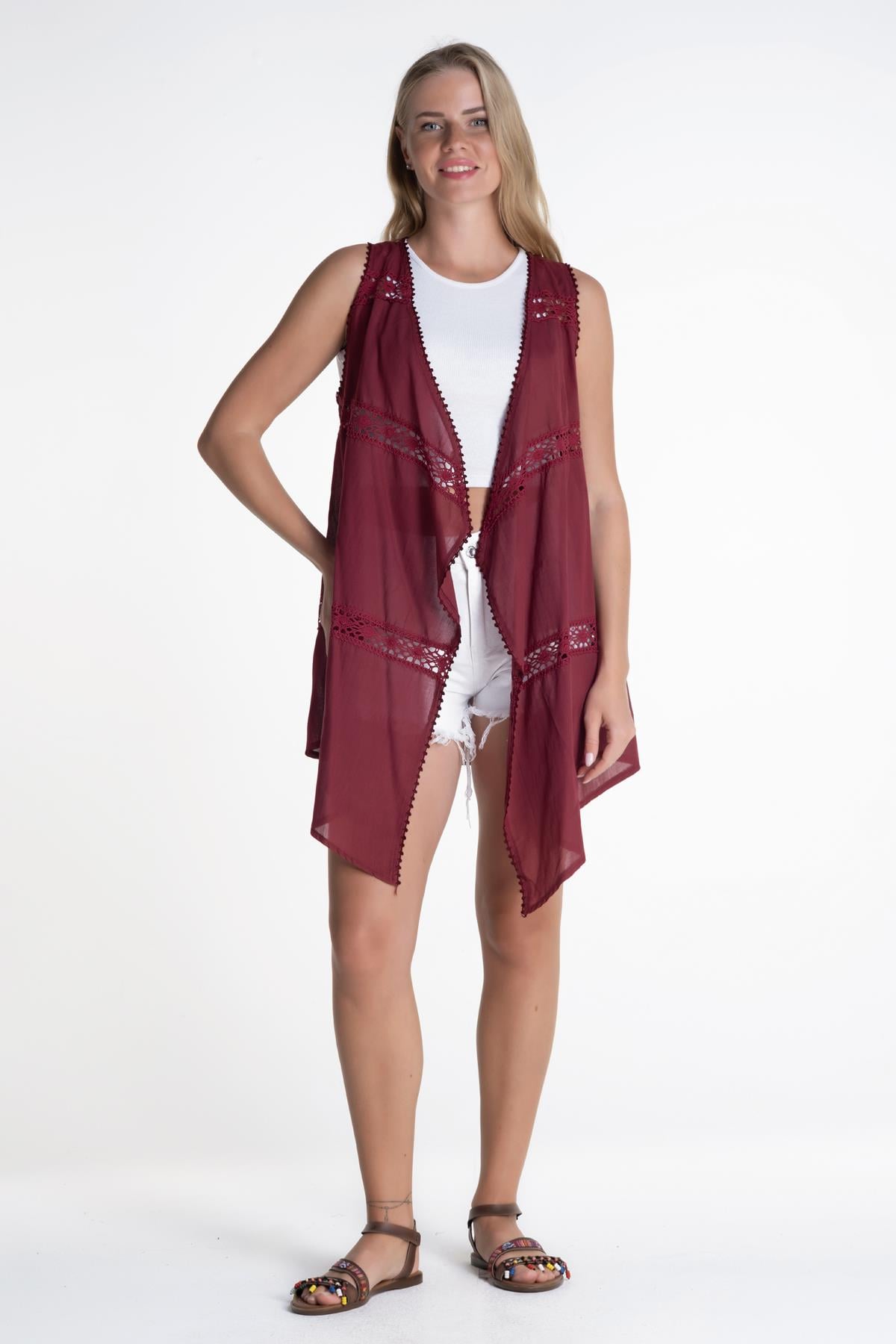 Kumsal Voile Vest Claret Red