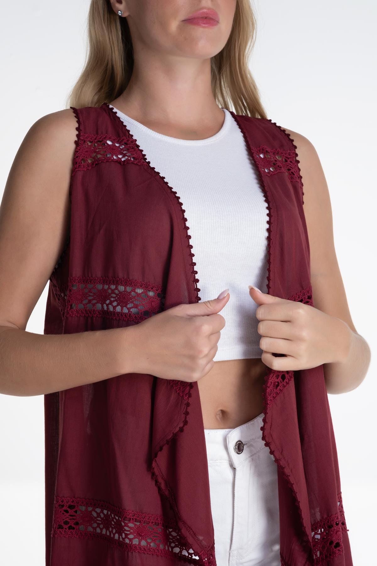 Kumsal Voile Vest Claret Red