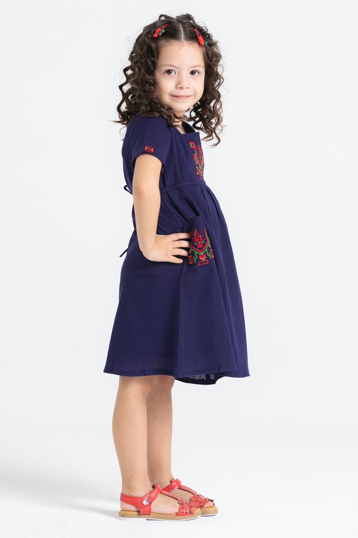 Melek Şile Bezi Çocuk Elbise Lacivert Lcvt