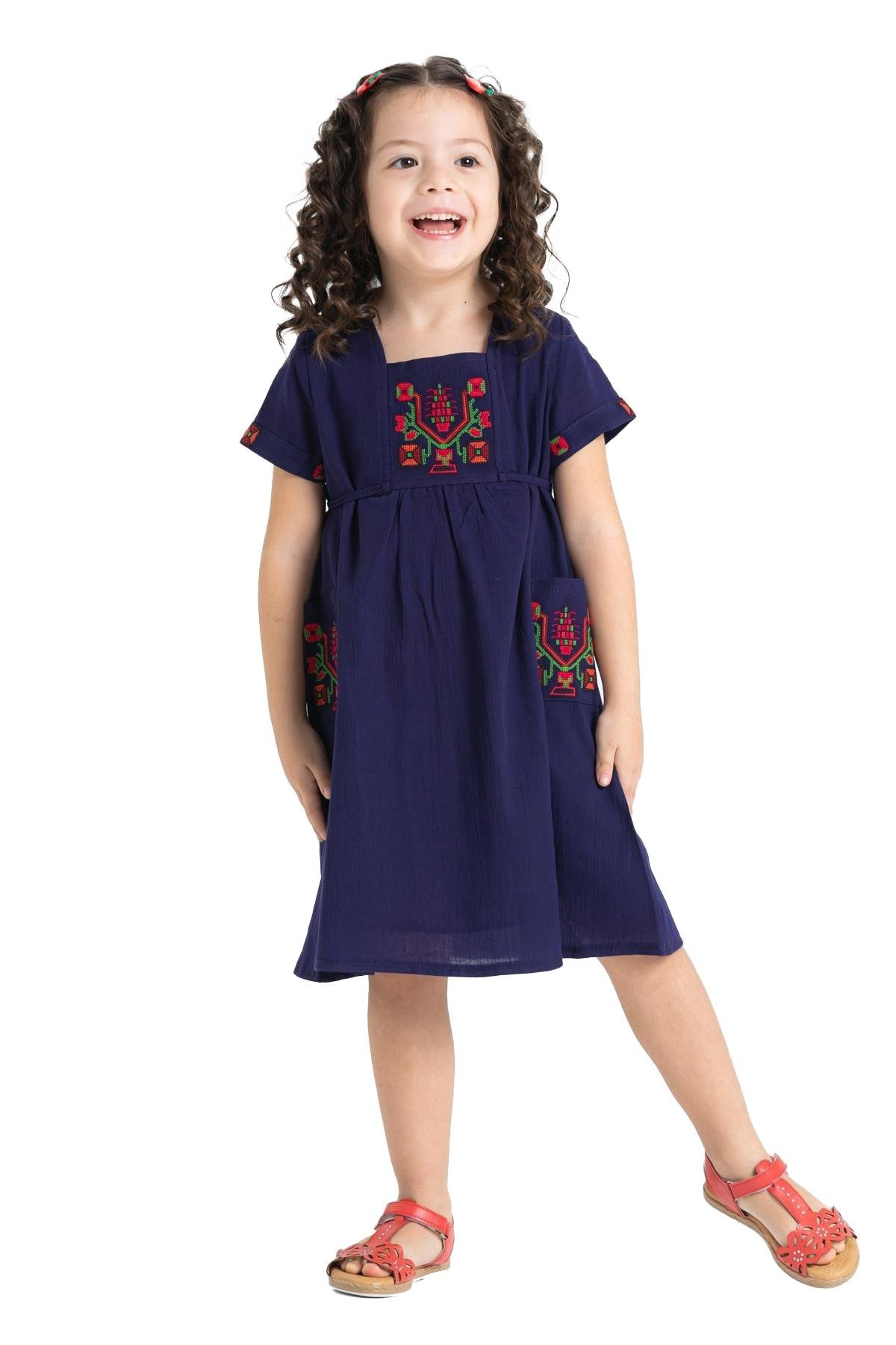 Melek Şile Bezi Çocuk Elbise Lacivert Lcvt