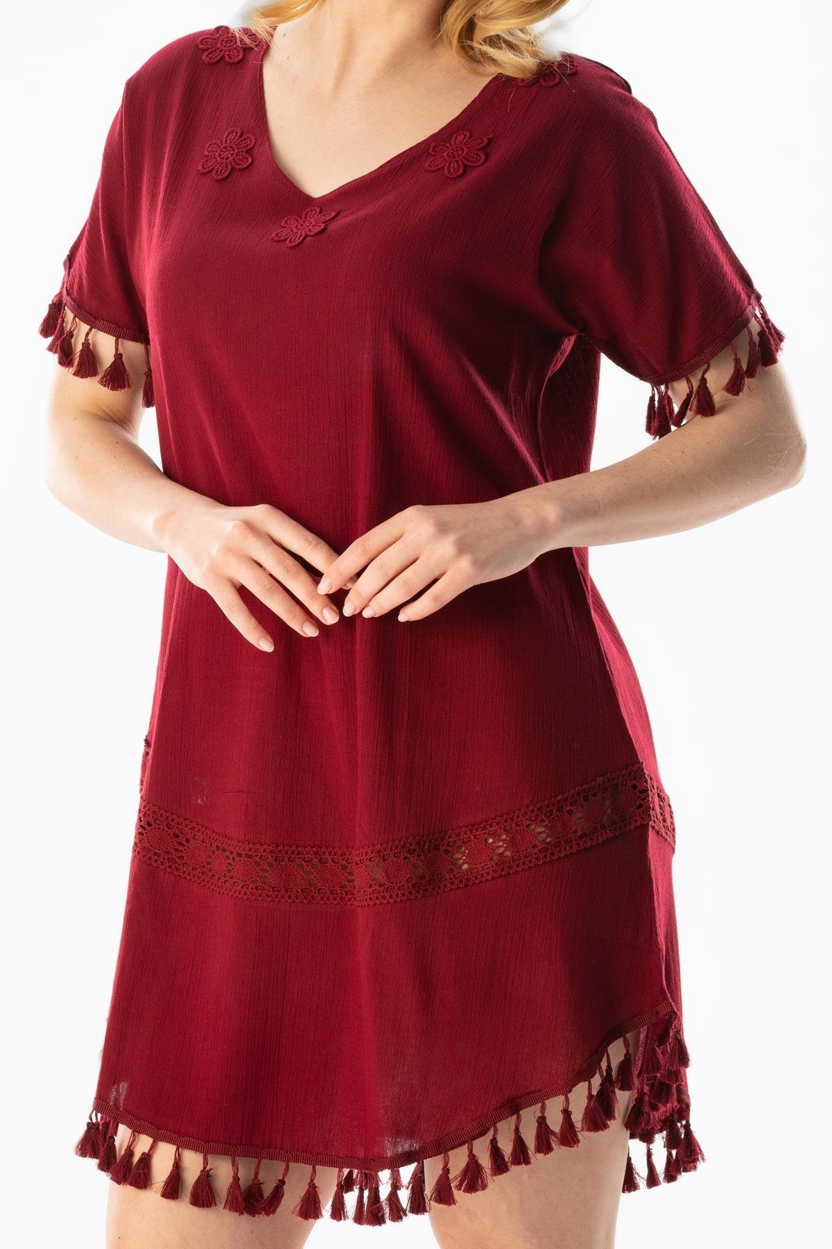 Meltem Şile Bezi Yazlık Tunik Bordo Brd