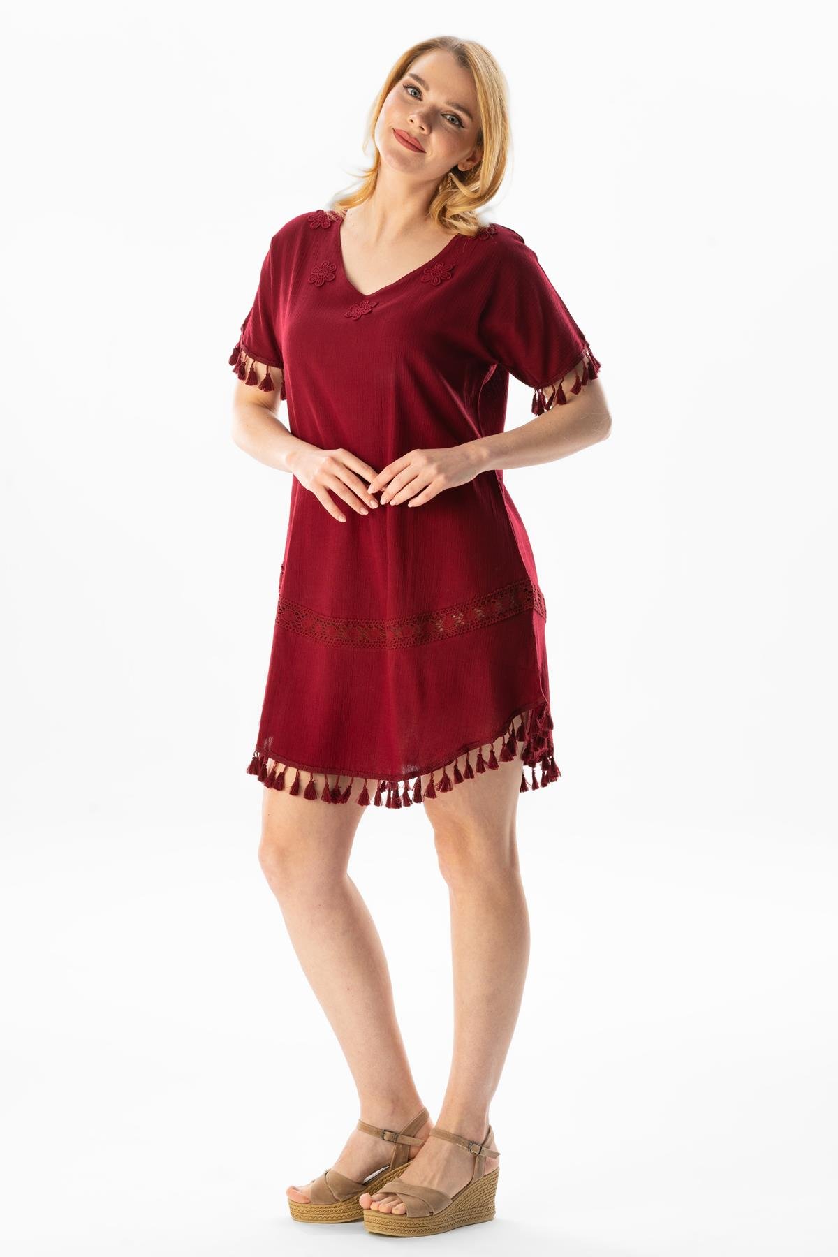 Meltem Şile Bezi Yazlık Tunik Bordo Brd