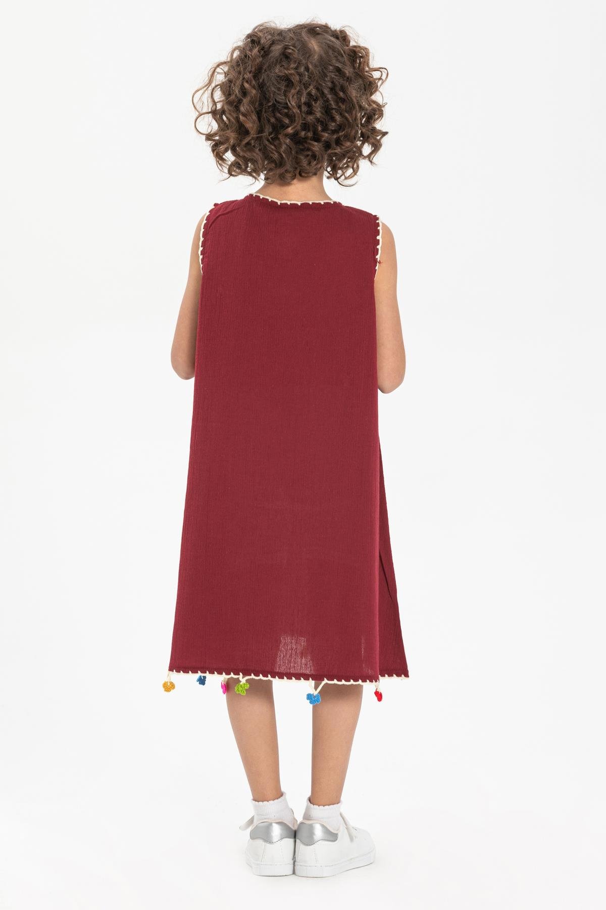 Mine Şile Bezi Çocuk Elbise Bordo Brd