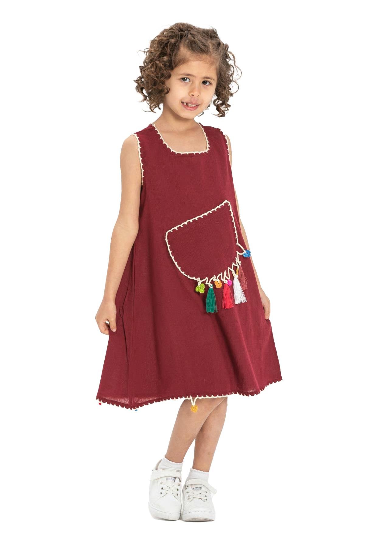 Mine Şile Bezi Çocuk Elbise Bordo Brd