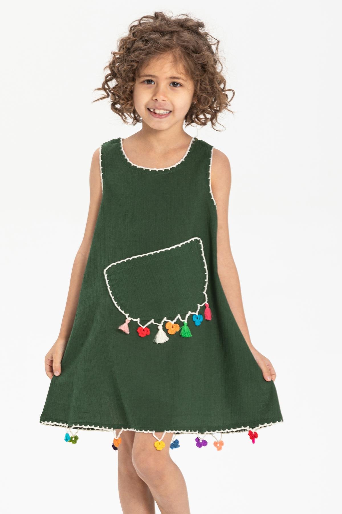 Mine Şile Bezi Çocuk Elbise Yeşil Ysl