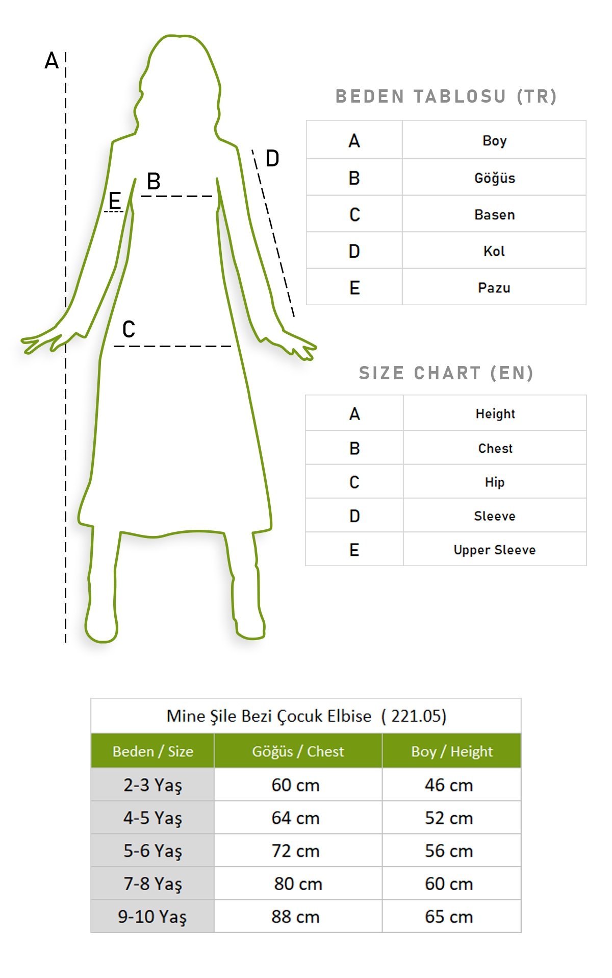 Mine Şile Bezi Çocuk Elbise Yeşil Ysl