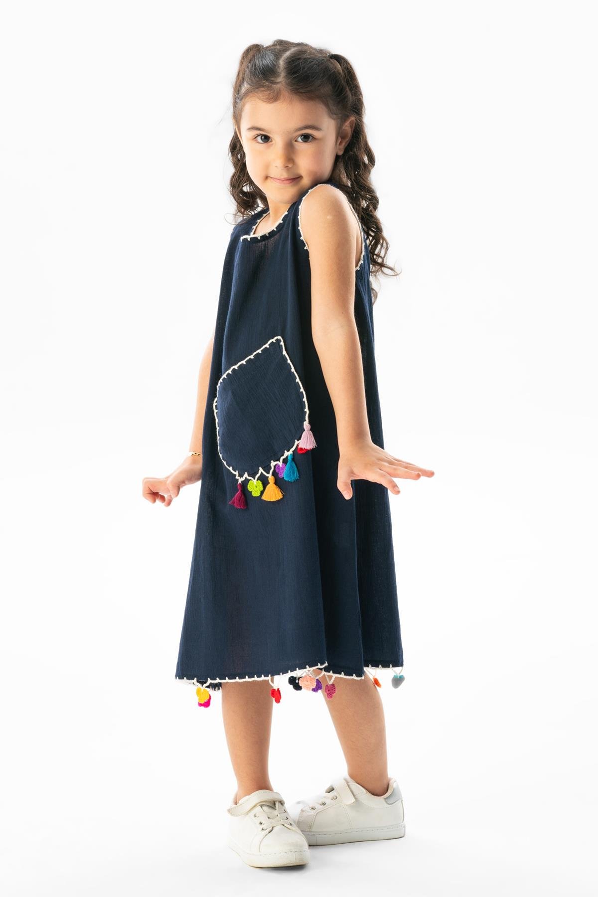 Mine Şile Bezi Çocuk Yazlık Elbise Lacivert Lcvt
