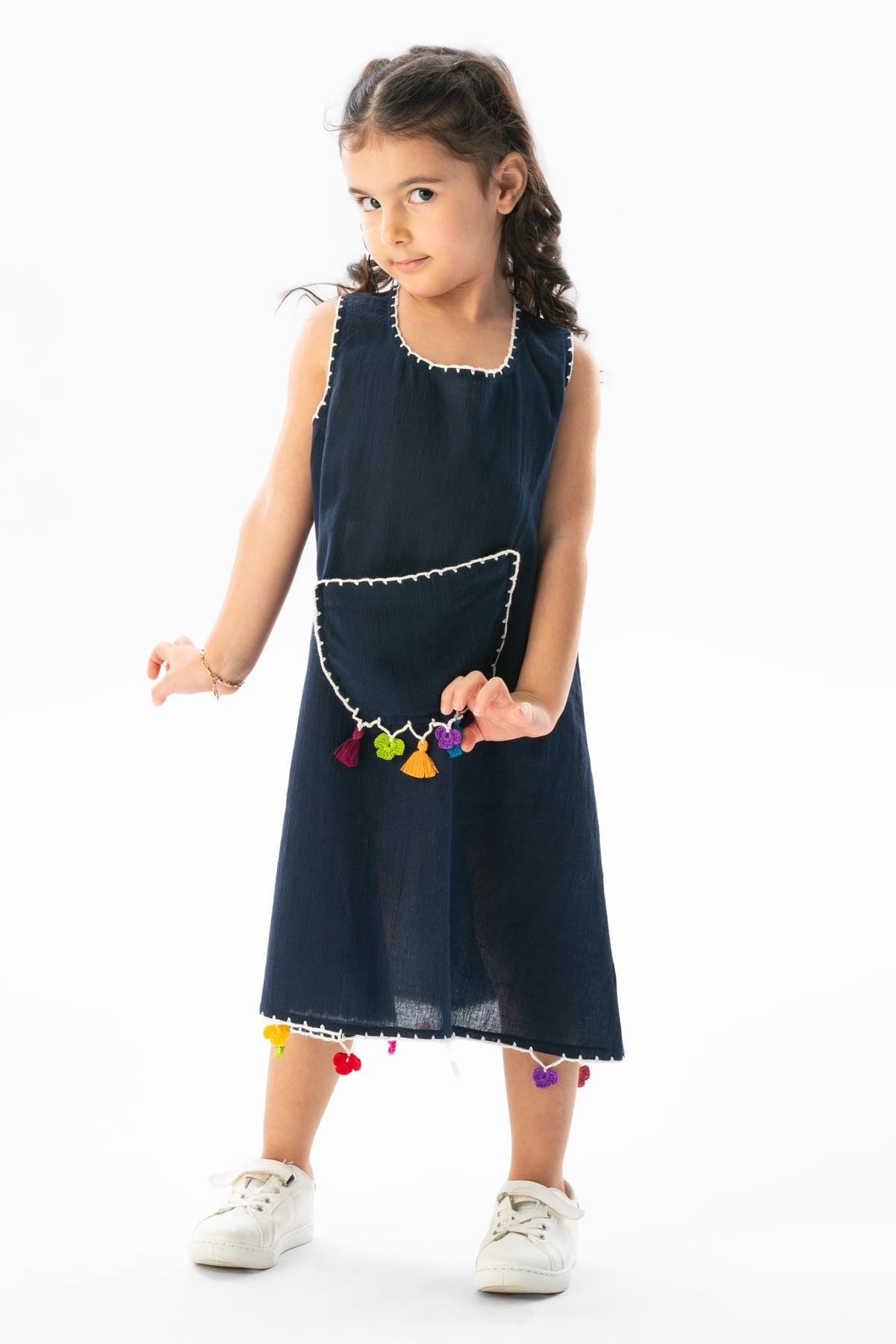 Mine Şile Bezi Çocuk Yazlık Elbise Lacivert Lcvt