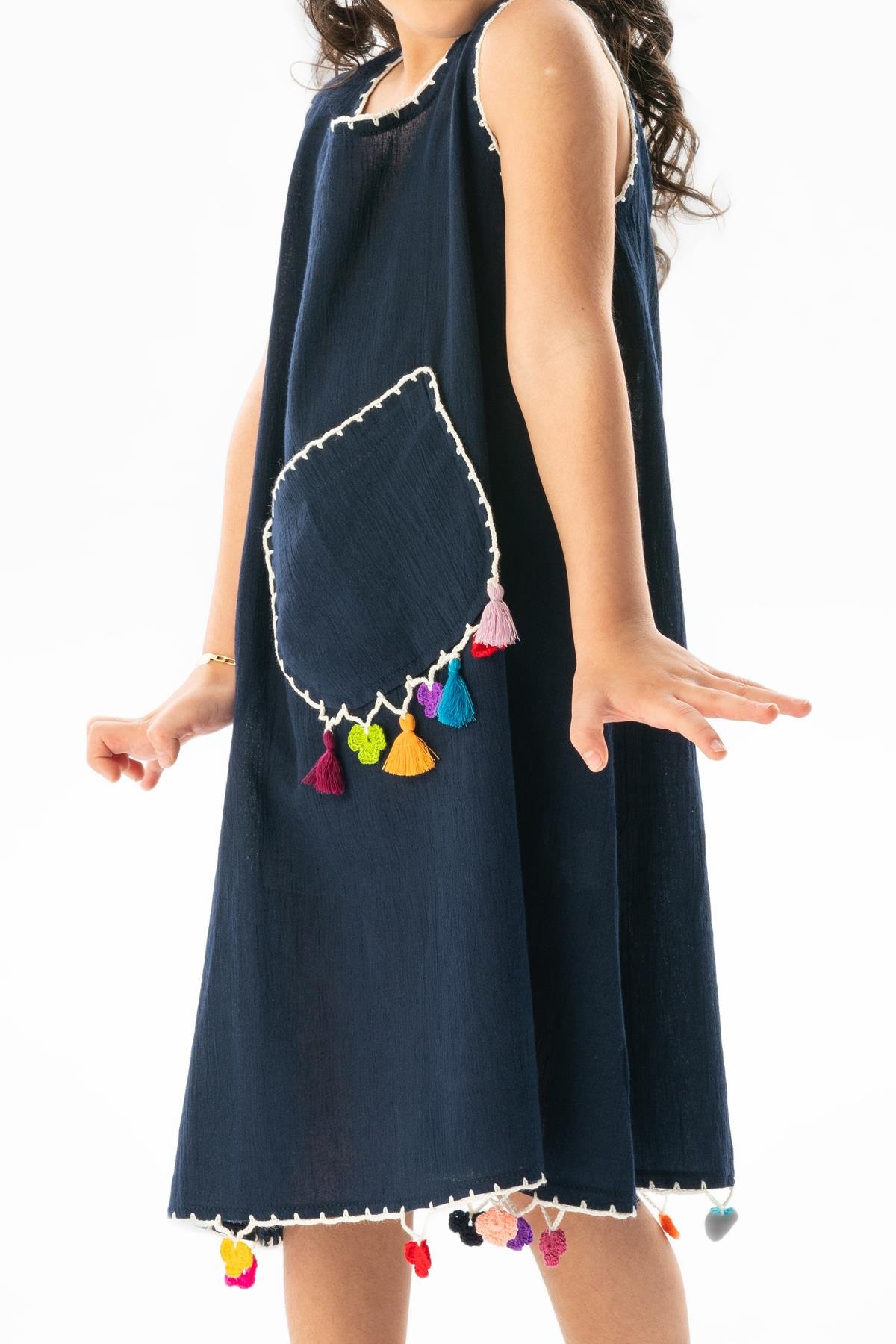 Mine Şile Bezi Çocuk Yazlık Elbise Lacivert Lcvt