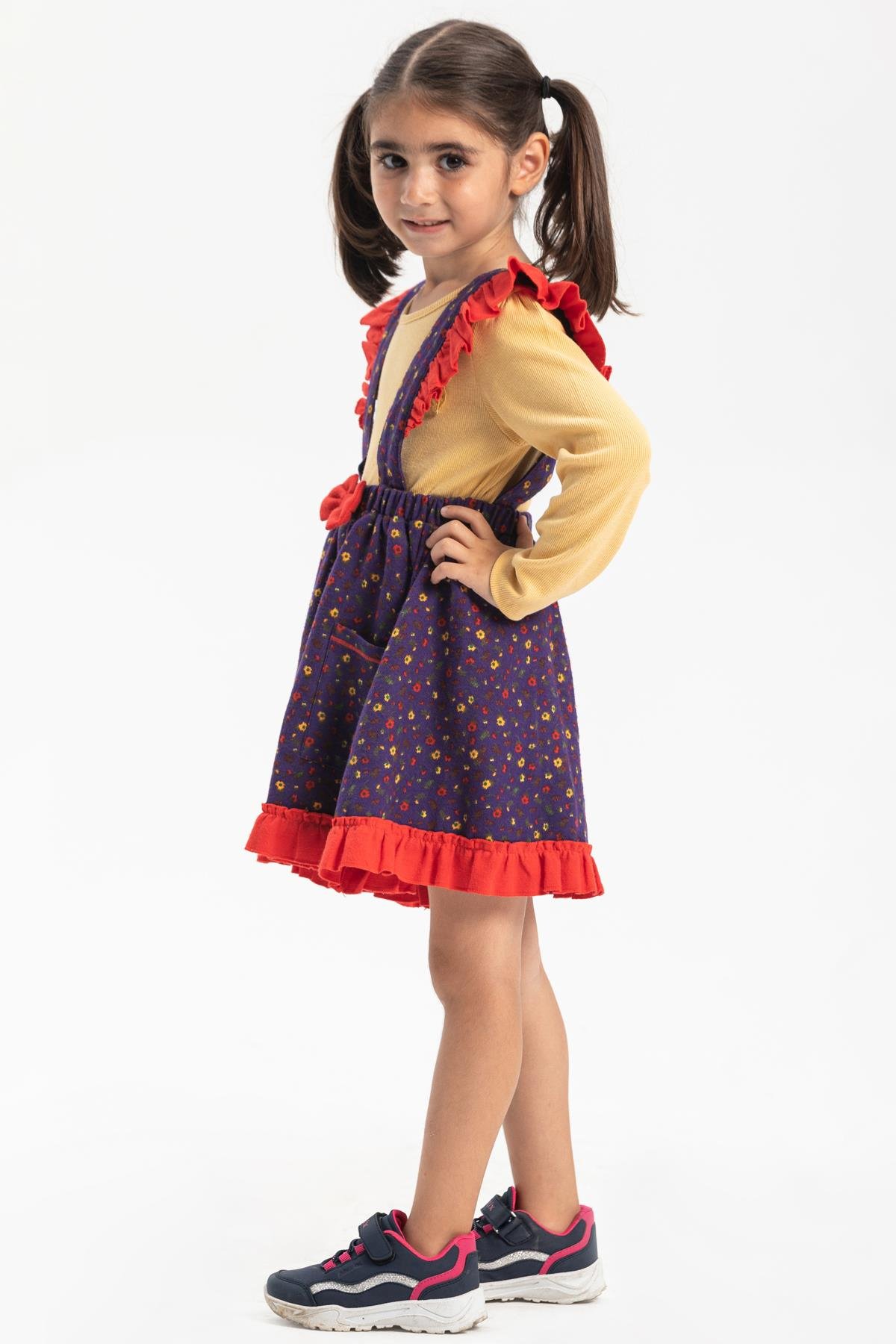 Miray Pazen Çocuk Salopet Sonbahar ve Kışlık Etek Çıtır Desen Mor Mor