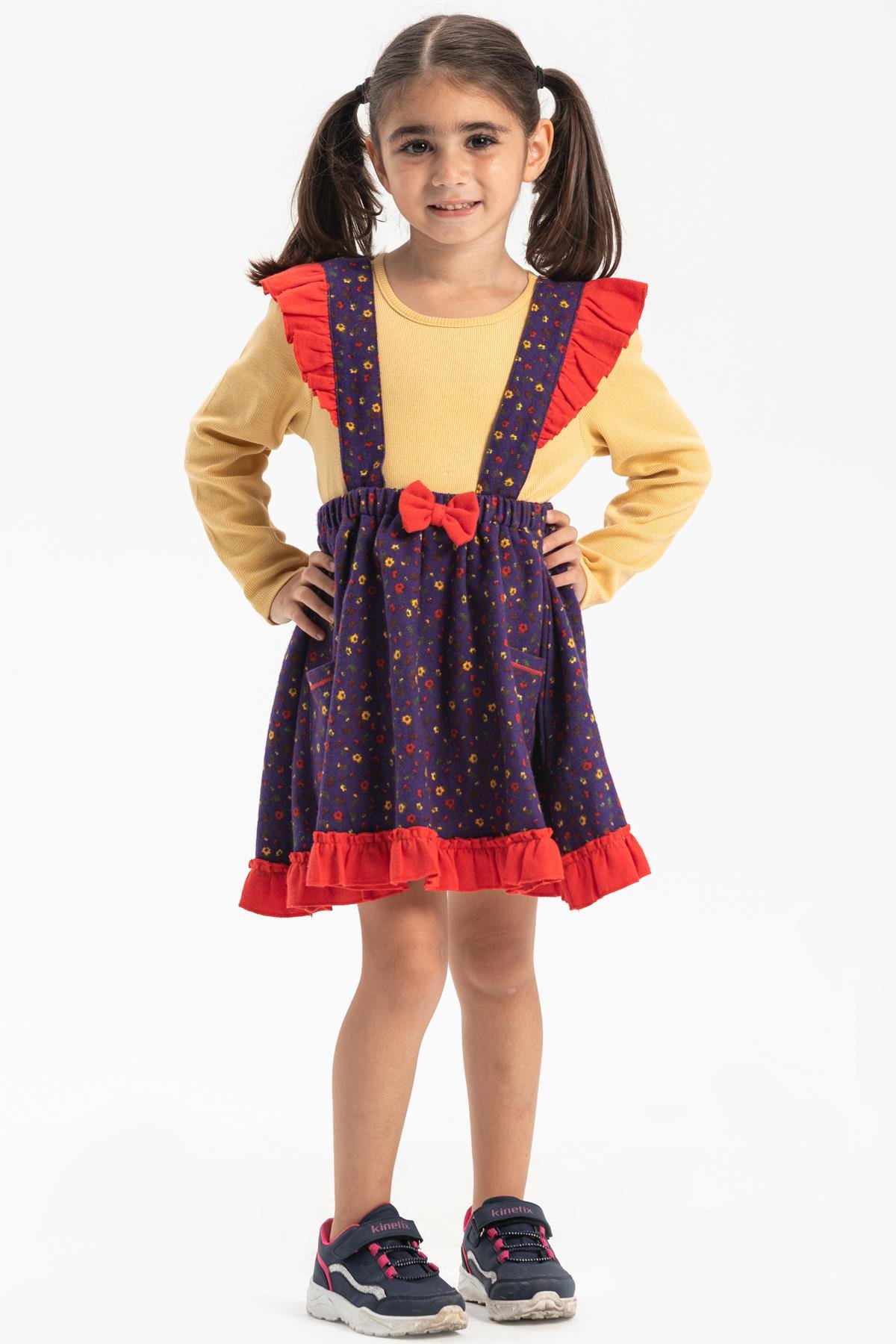 Miray Pazen Çocuk Salopet Sonbahar ve Kışlık Etek Çıtır Desen Mor Mor