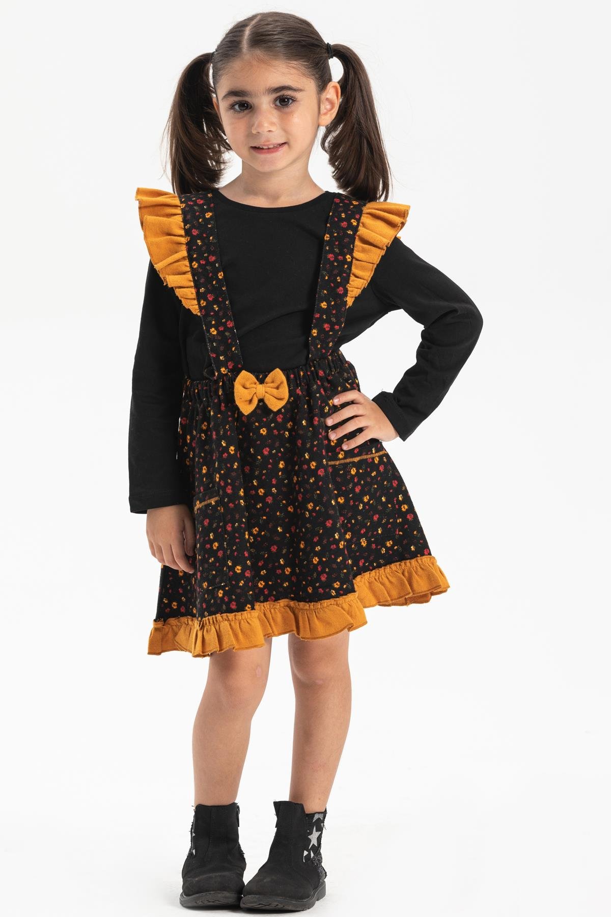 Miray Pazen Çocuk Salopet Sonbahar ve Kışlık Etek Çıtır Desen Siyah Syh