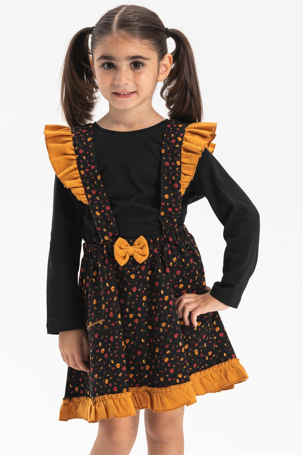 Miray Pazen Çocuk Salopet Sonbahar ve Kışlık Etek Çıtır Desen Siyah Syh