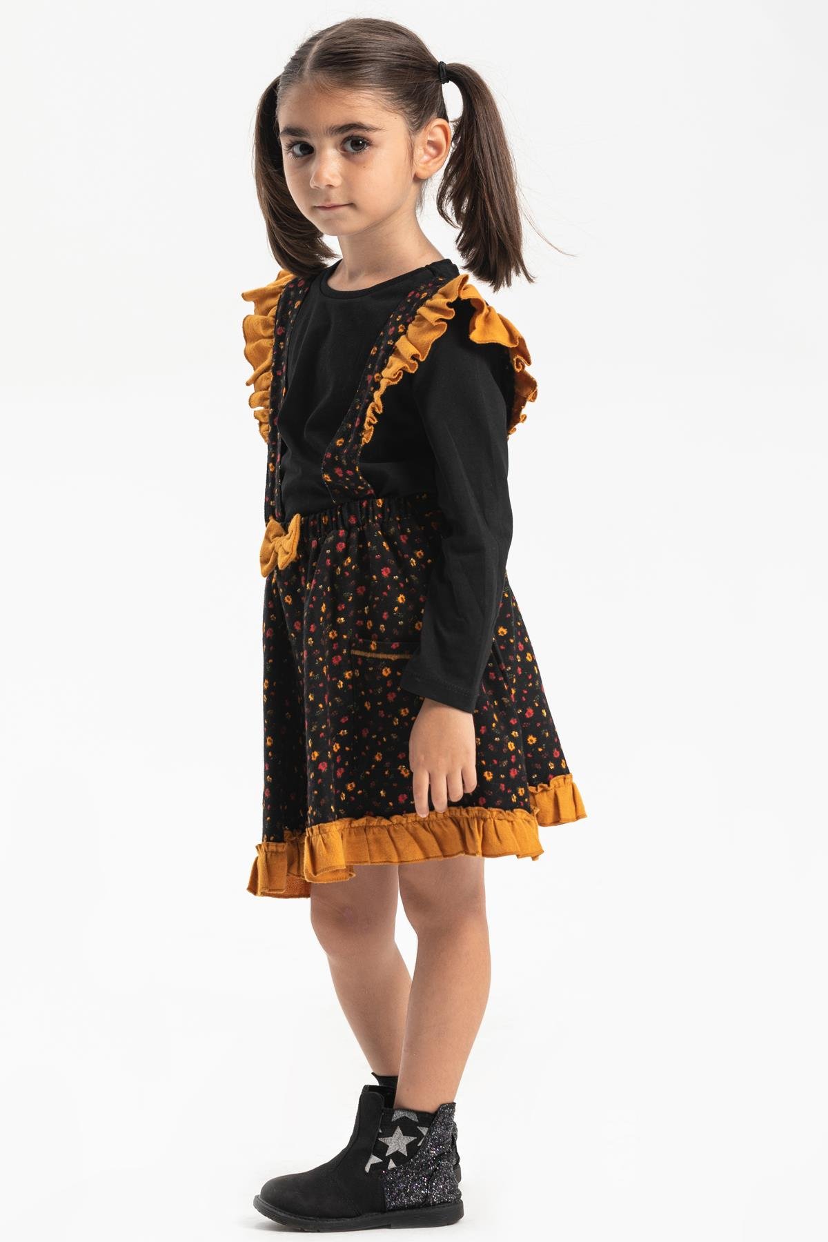 Miray Pazen Çocuk Salopet Sonbahar ve Kışlık Etek Çıtır Desen Siyah Syh