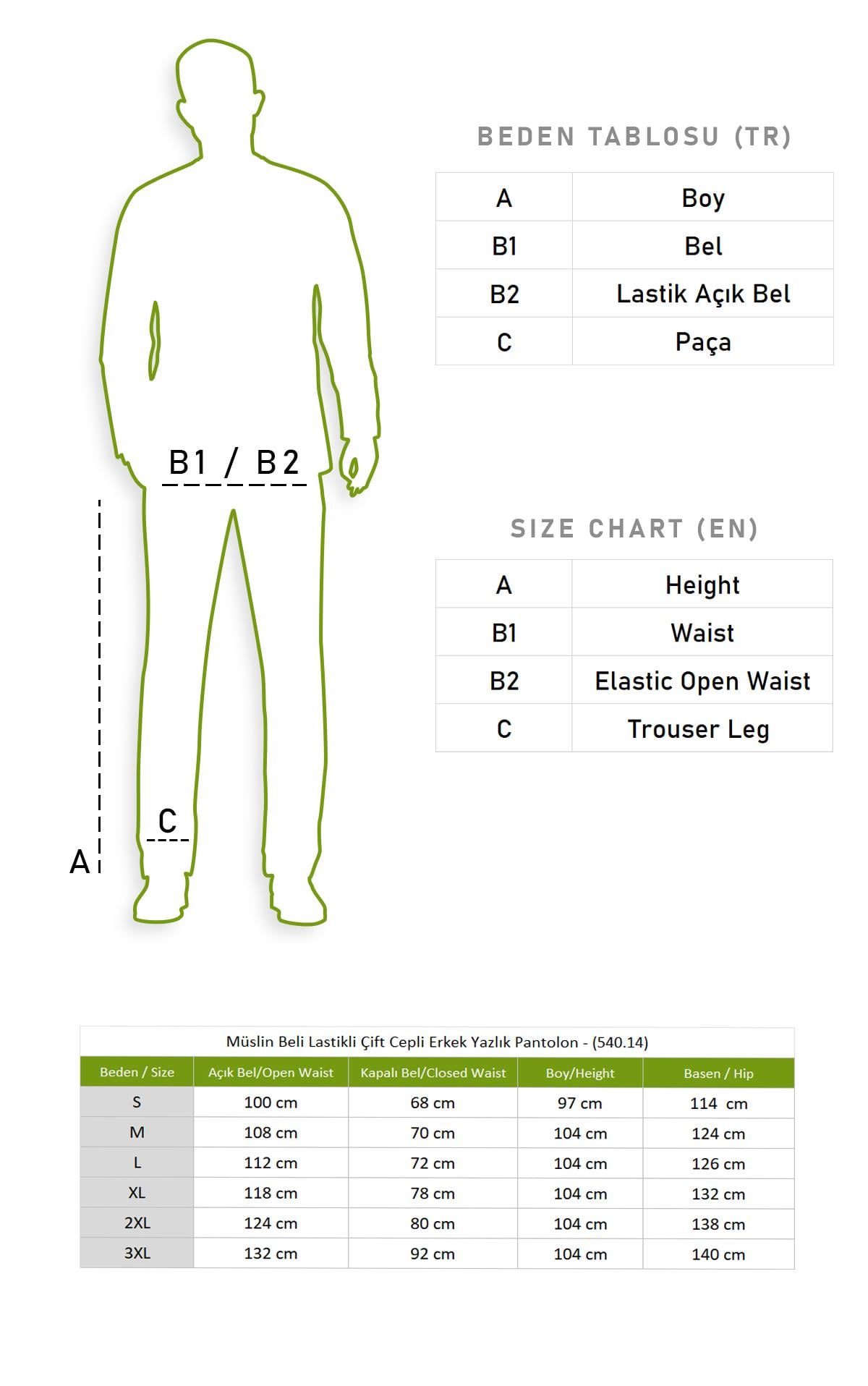 Muslin Elastic Waist Double Pocket Men's Summer Trousers White Byz