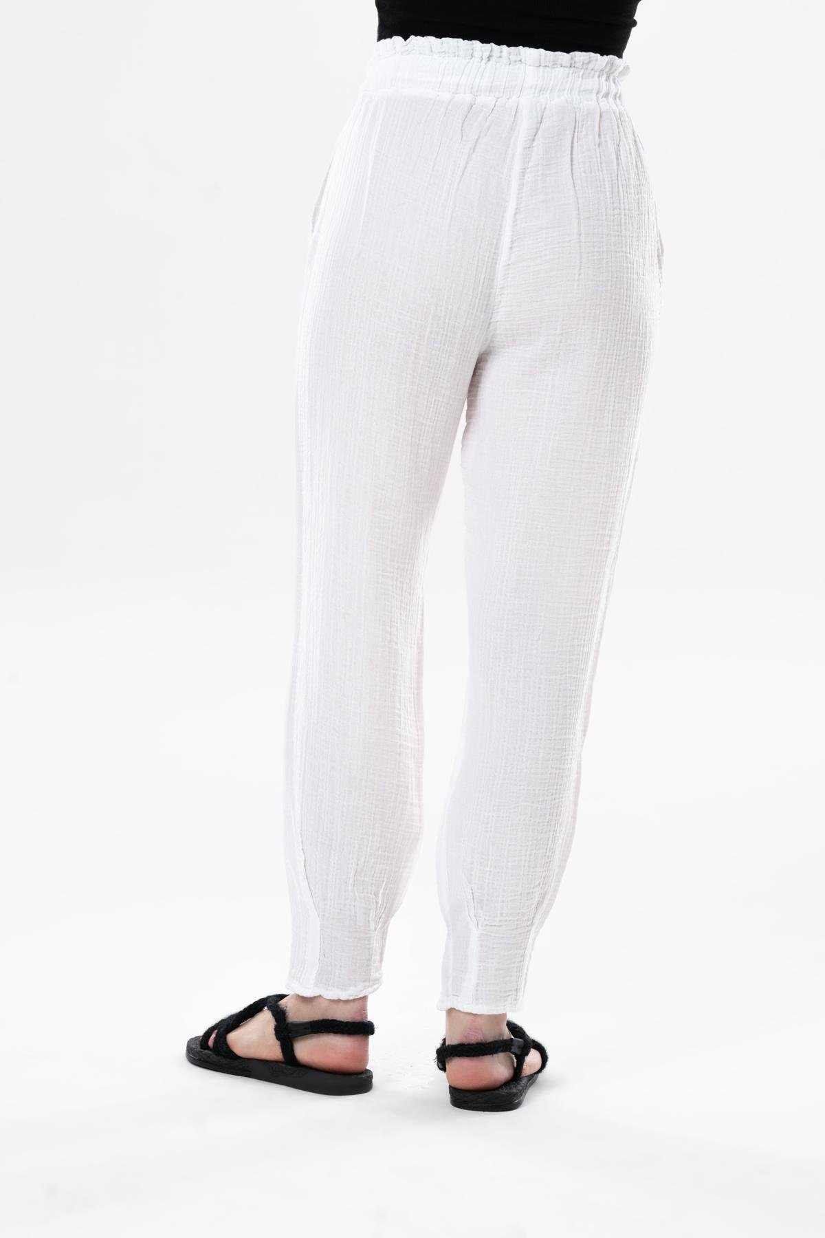 Müslin Havuç Yazlık Pantolon Beyaz Byz