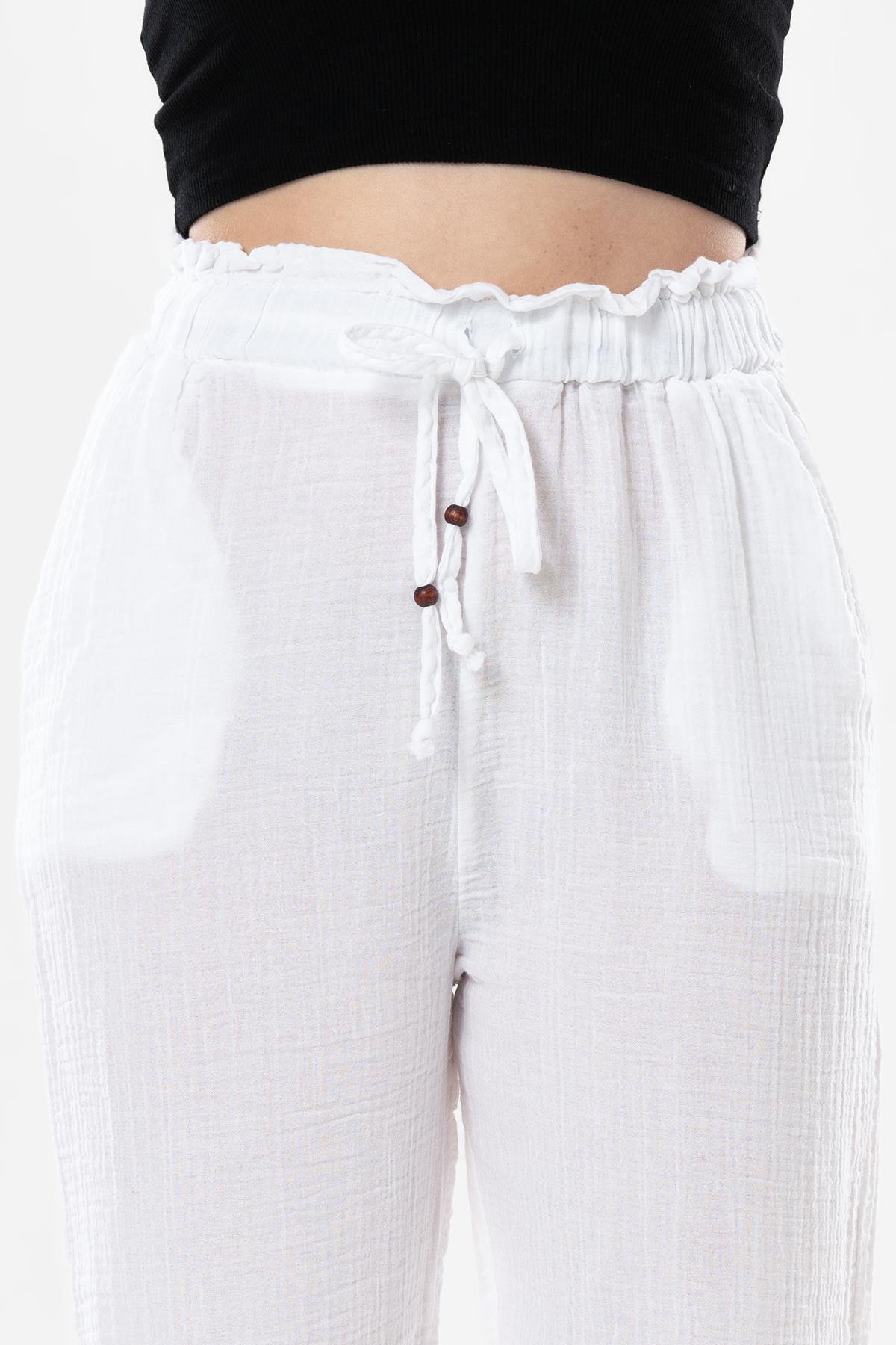 Müslin Havuç Yazlık Pantolon Beyaz Byz