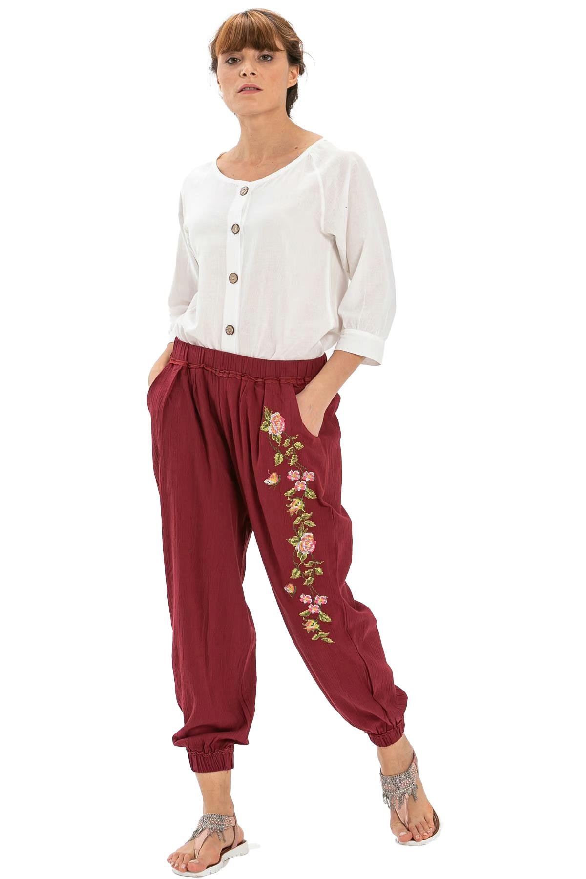 Embroidered Sile Fabric Asya Shalwar Claret Red