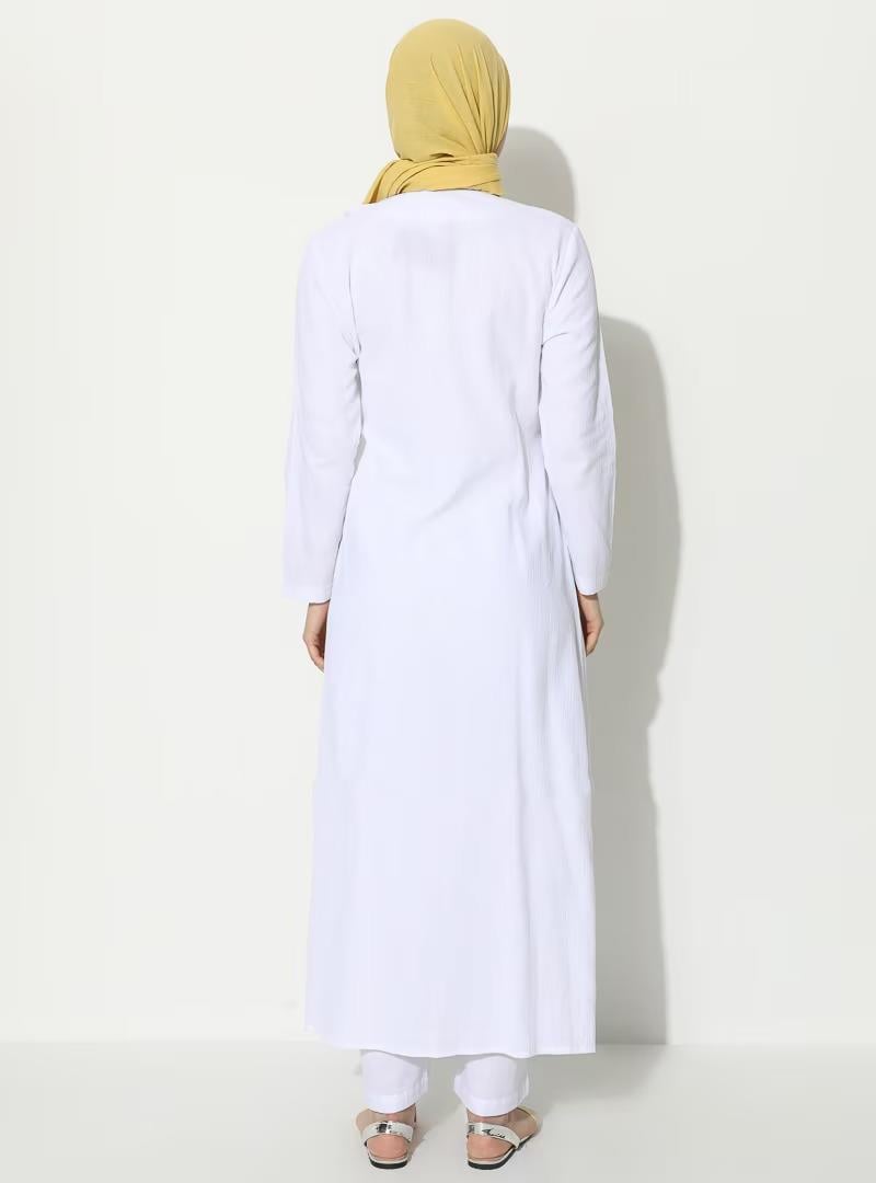 Embroidered Sile Fabric Abaya White