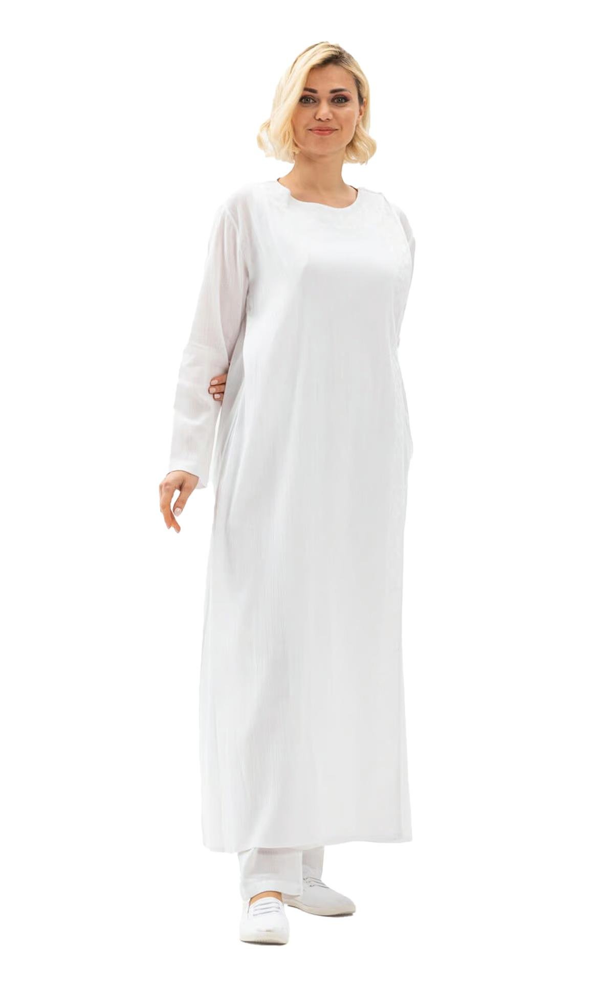 Embroidered Sile Fabric Abaya White