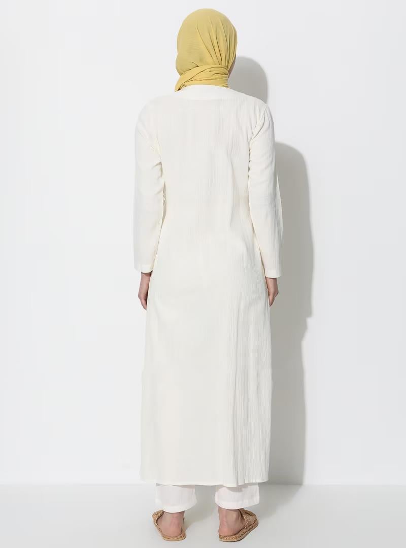 Embroidered Sile Fabric Abaya Cream