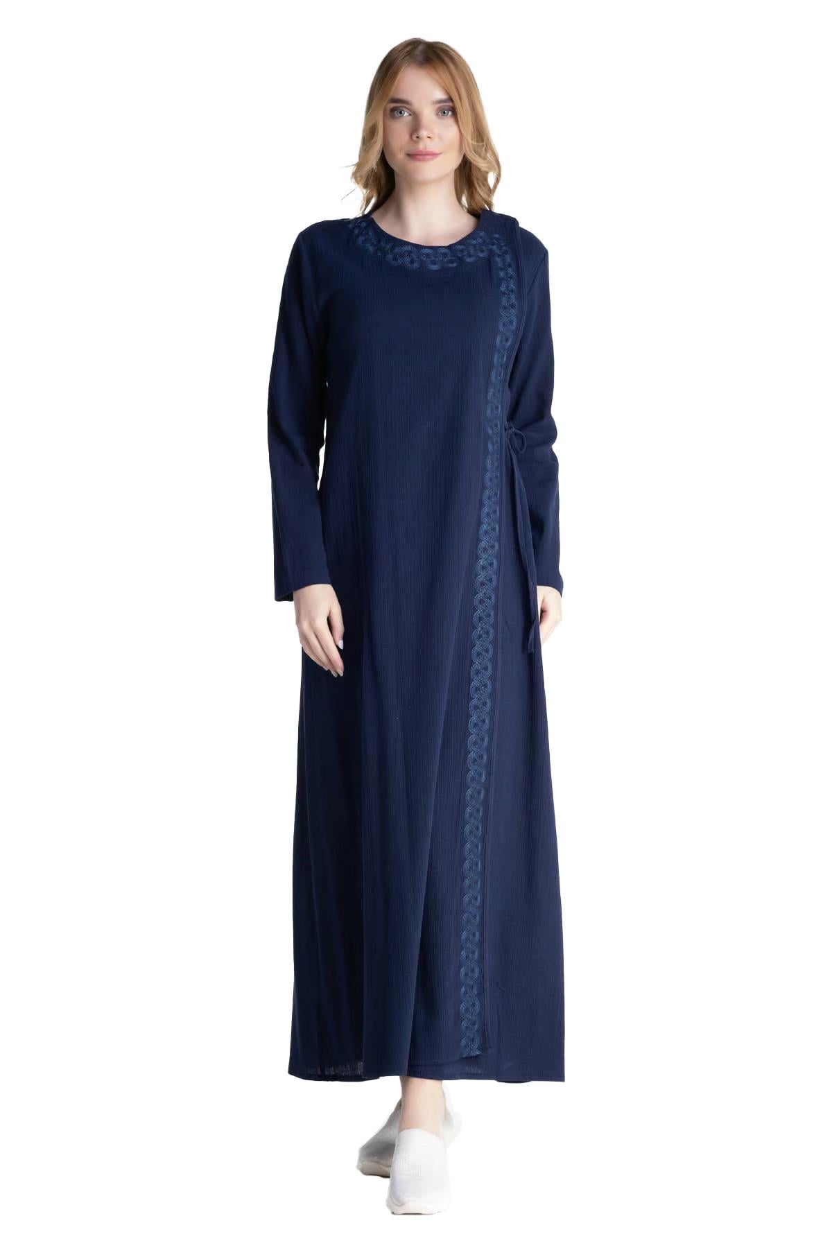 Embroidered Sile Fabric Abaya Navy Blue