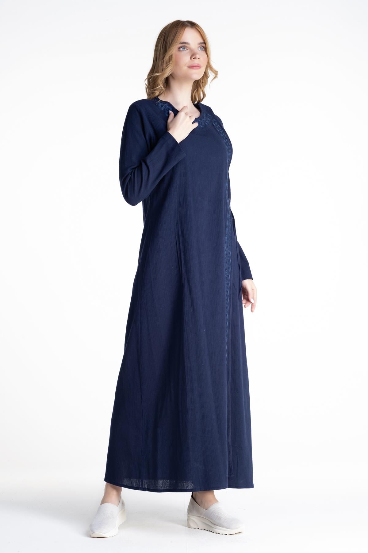 Embroidered Sile Fabric Abaya Navy Blue