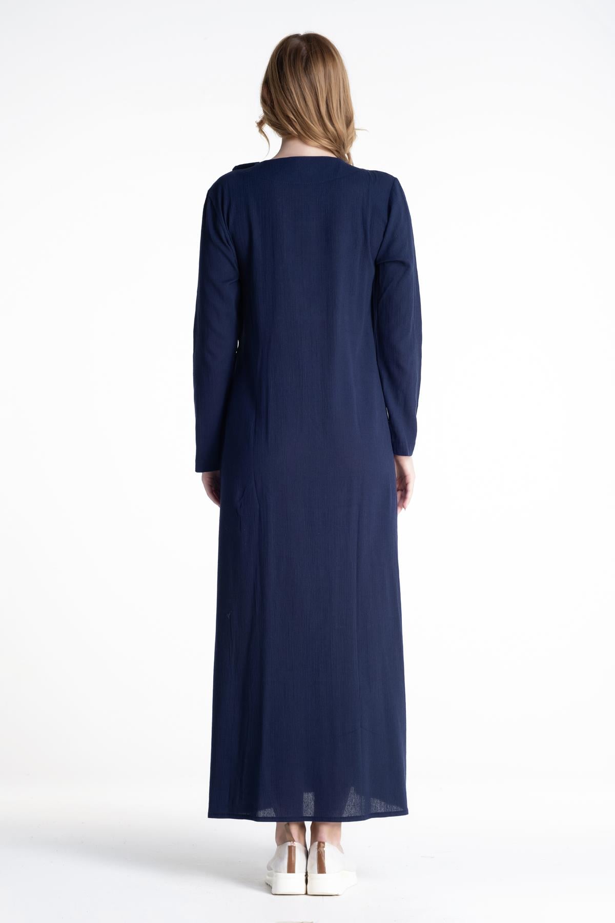 Embroidered Sile Fabric Abaya Navy Blue