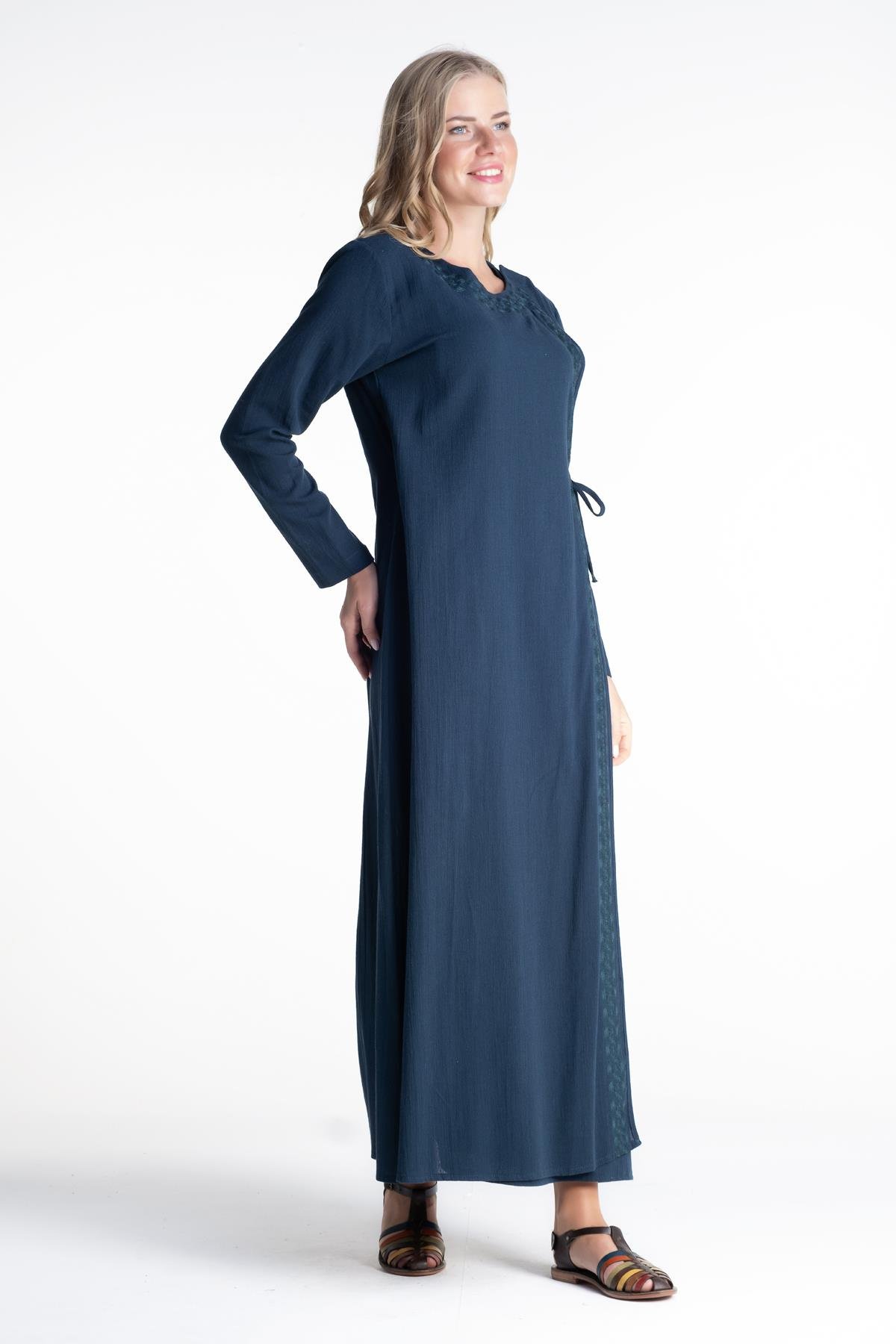 Nakışlı Şile Bezi Ferace Petrol Ptrl