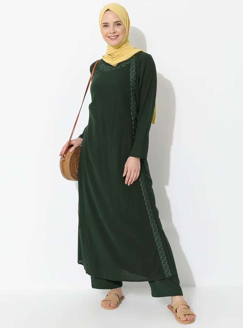 Nakışlı Şile Bezi Ferace Yeşil Ysl