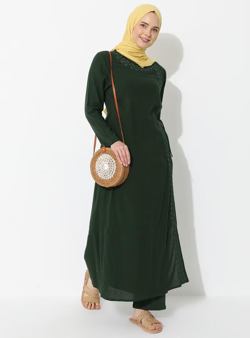 Nakışlı Şile Bezi Ferace Yeşil Ysl