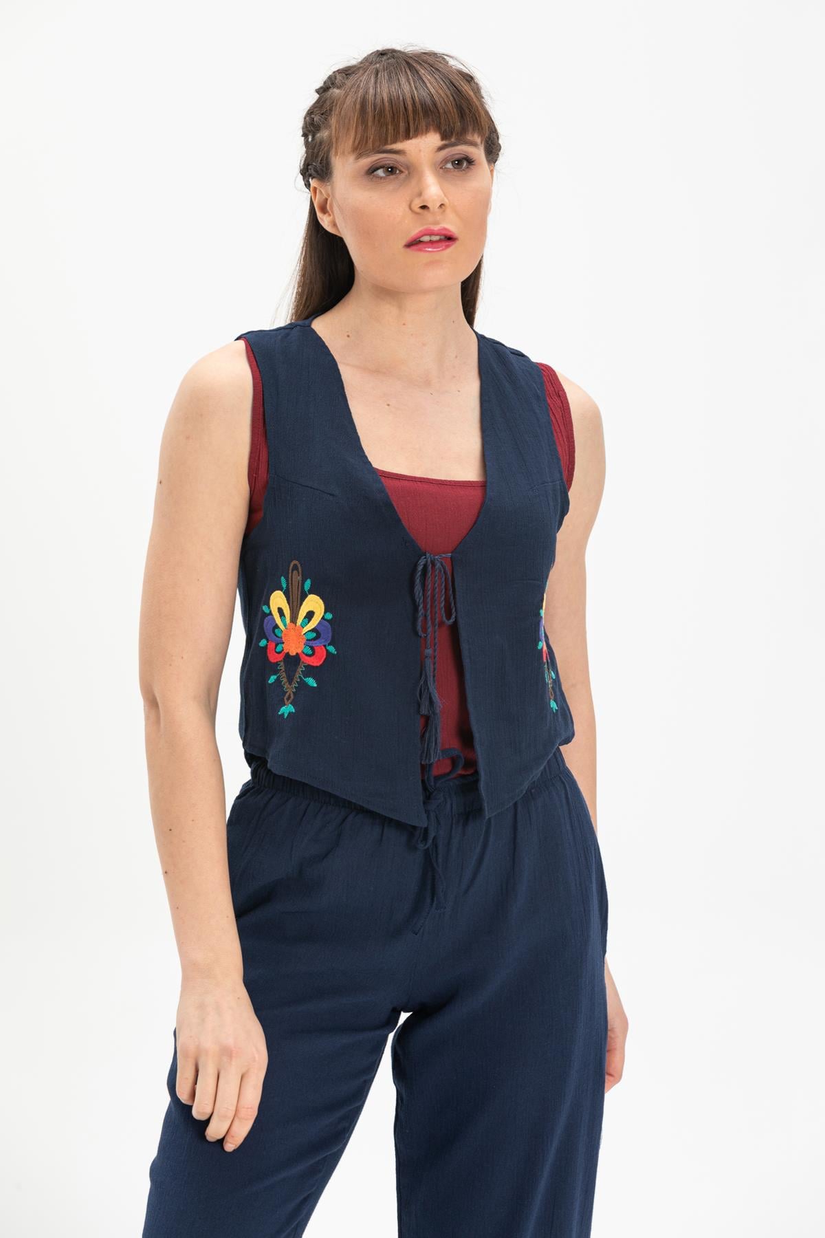 Embroidered Şile Fabric Navy Blue