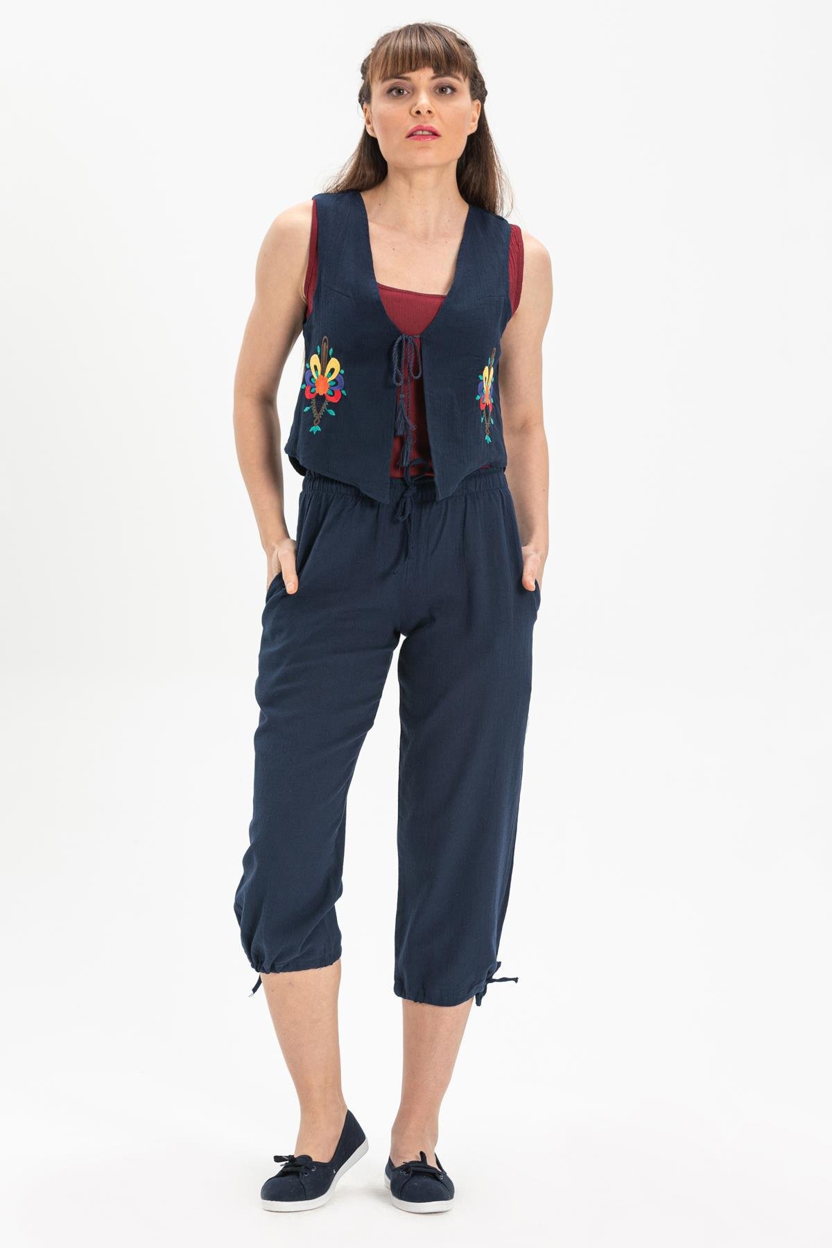 Embroidered Şile Fabric Navy Blue