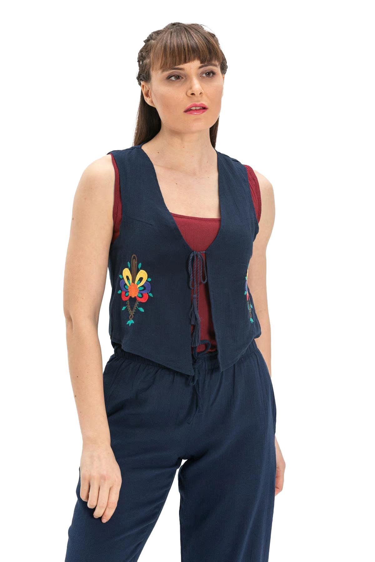 Embroidered Şile Fabric Navy Blue
