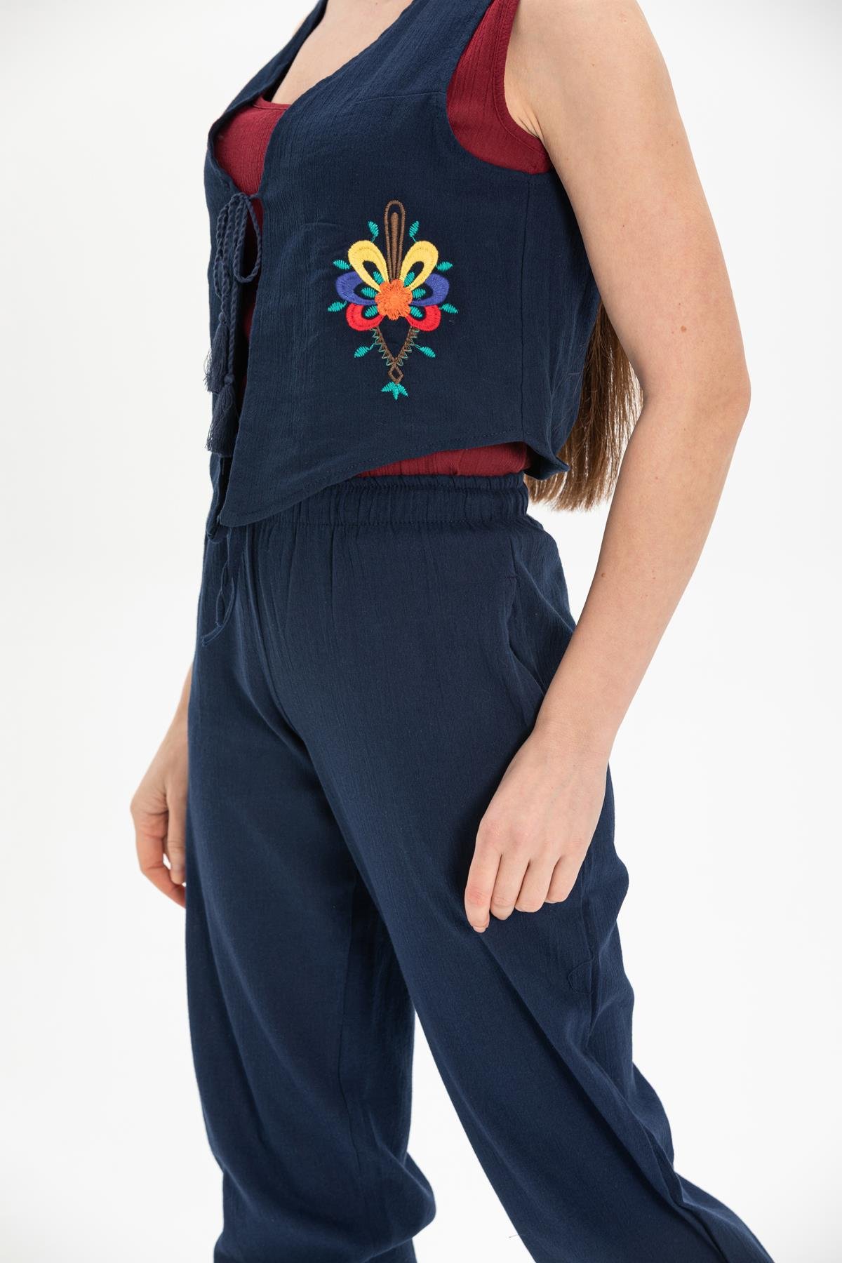 Embroidered Şile Fabric Navy Blue