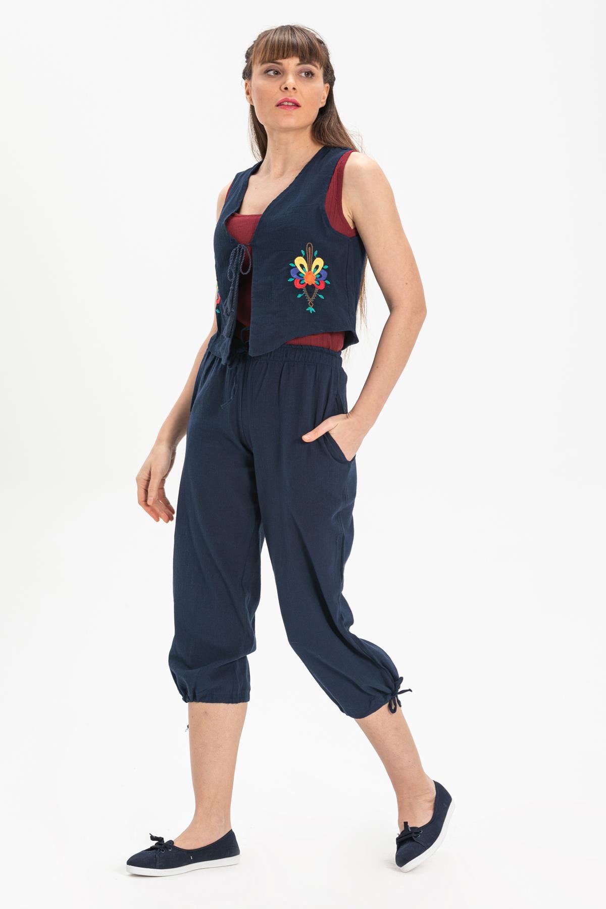 Embroidered Şile Fabric Navy Blue