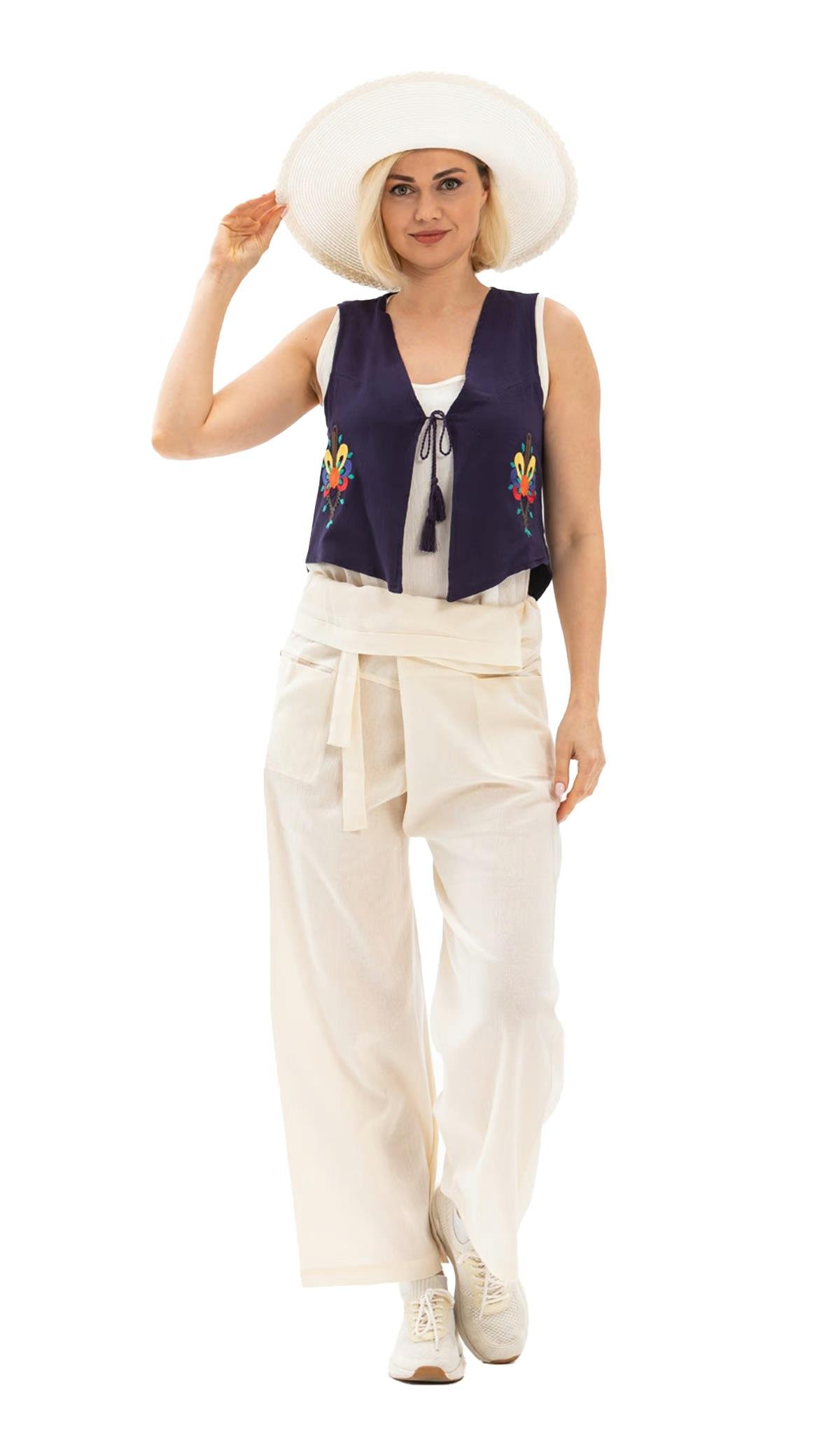 Embroidered Sile Fabric Vest Purple