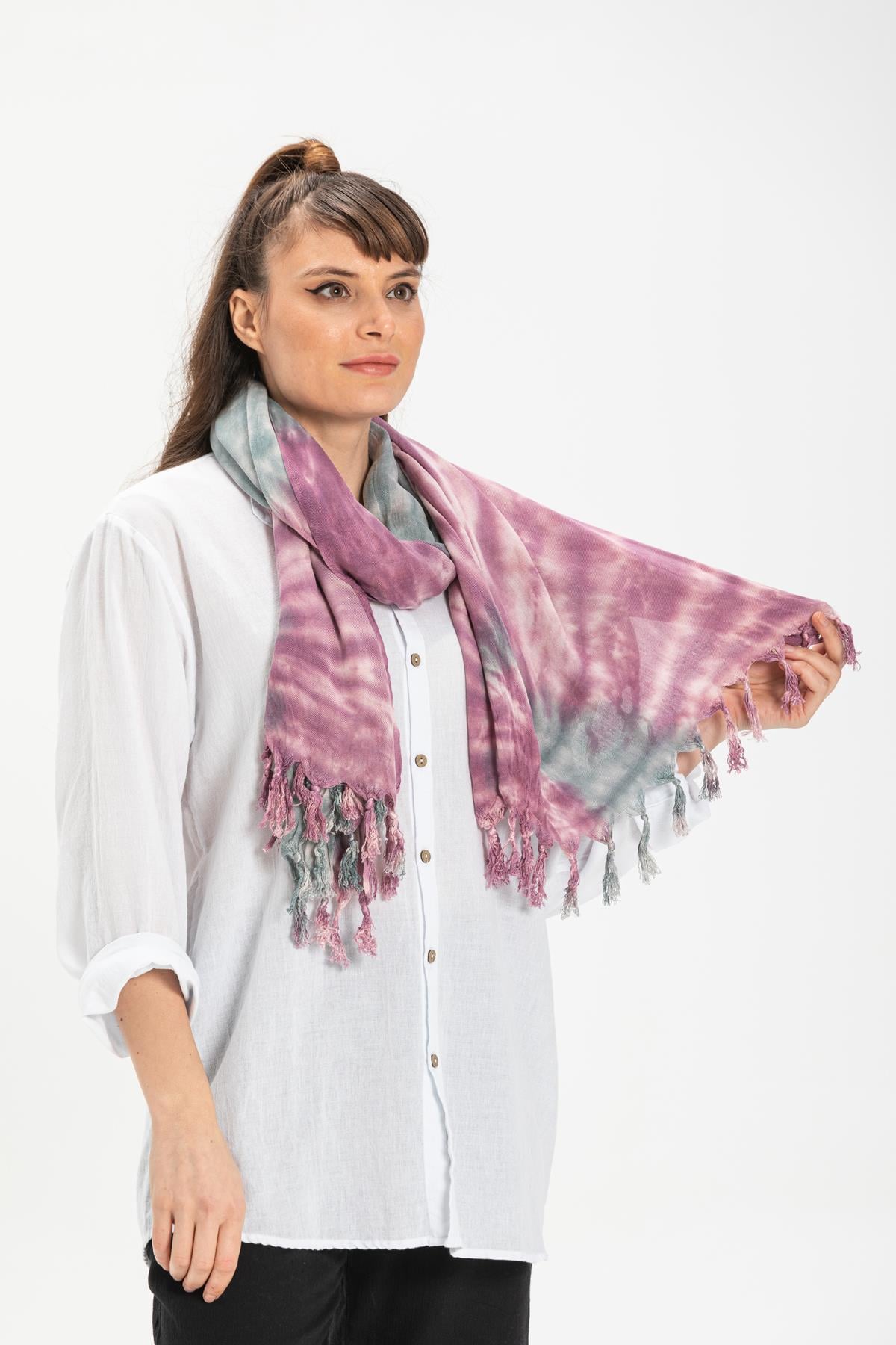 Pamuk Batikli Şal Mürdüm Mrd
