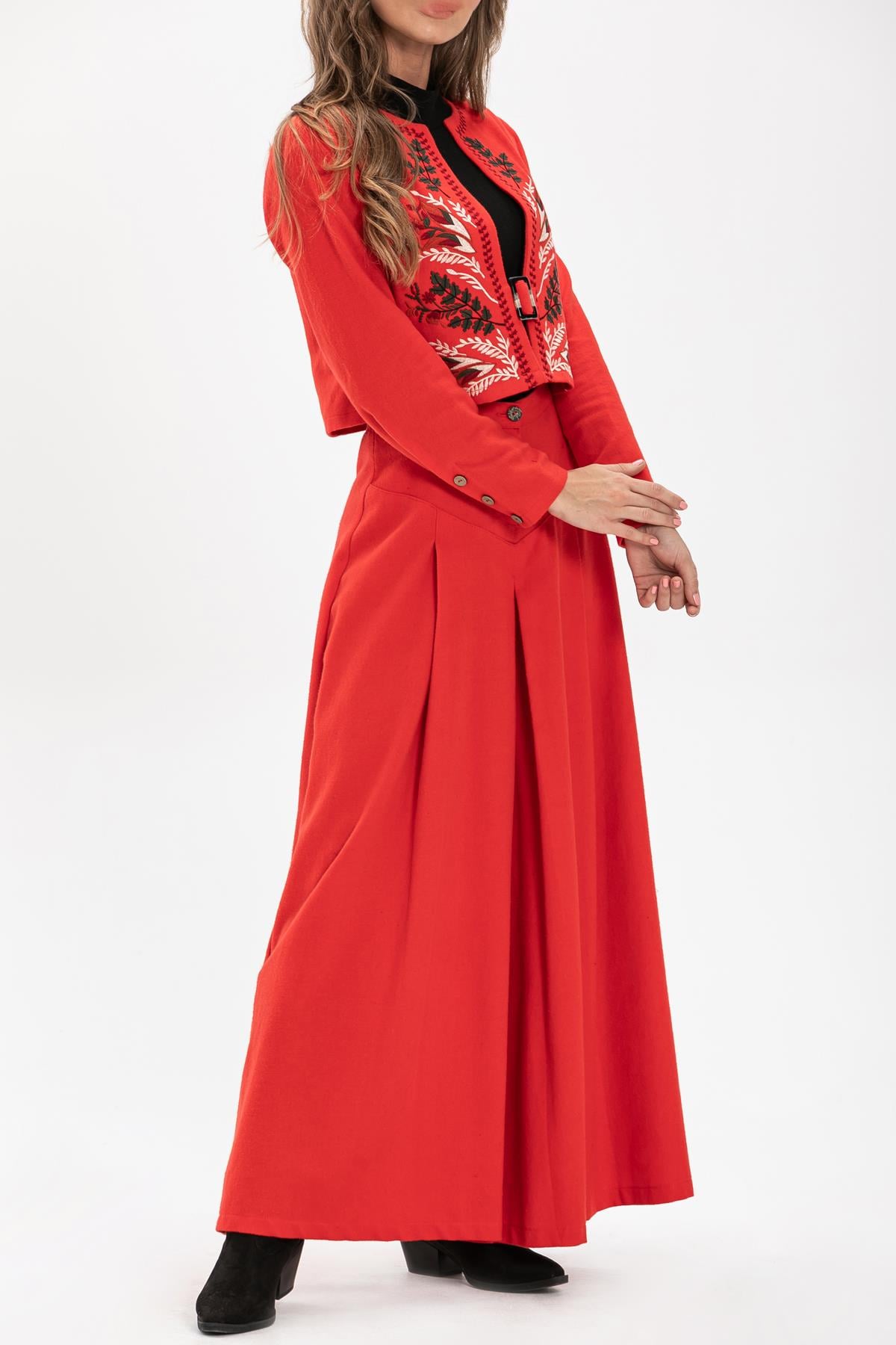 Pileli Flannel Trousers Skirt Red