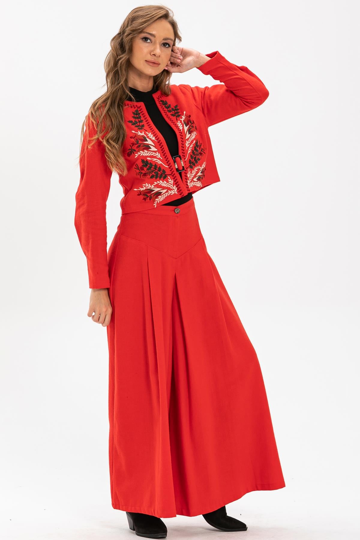 Pileli Flannel Trousers Skirt Red