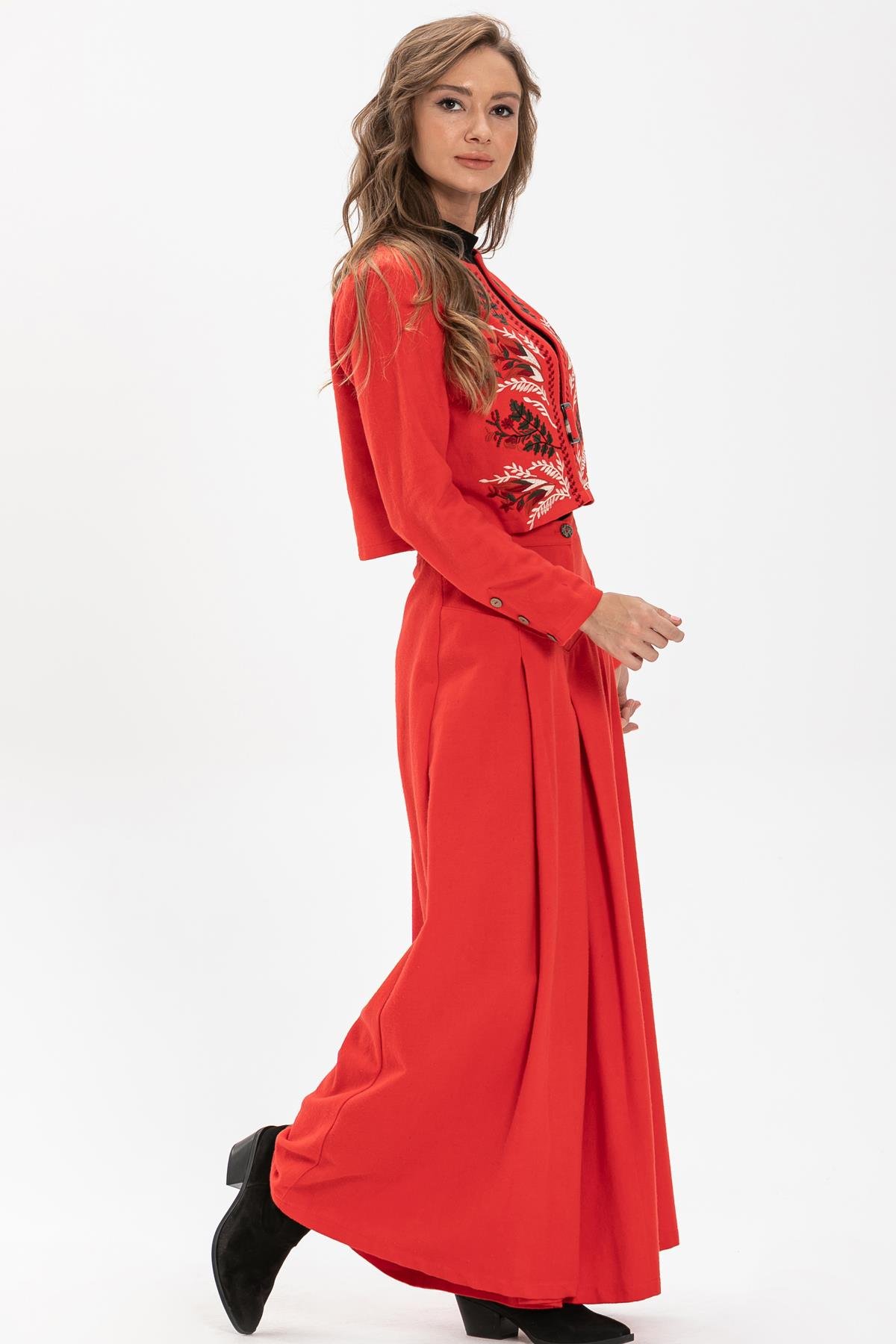 Pileli Flannel Trousers Skirt Red
