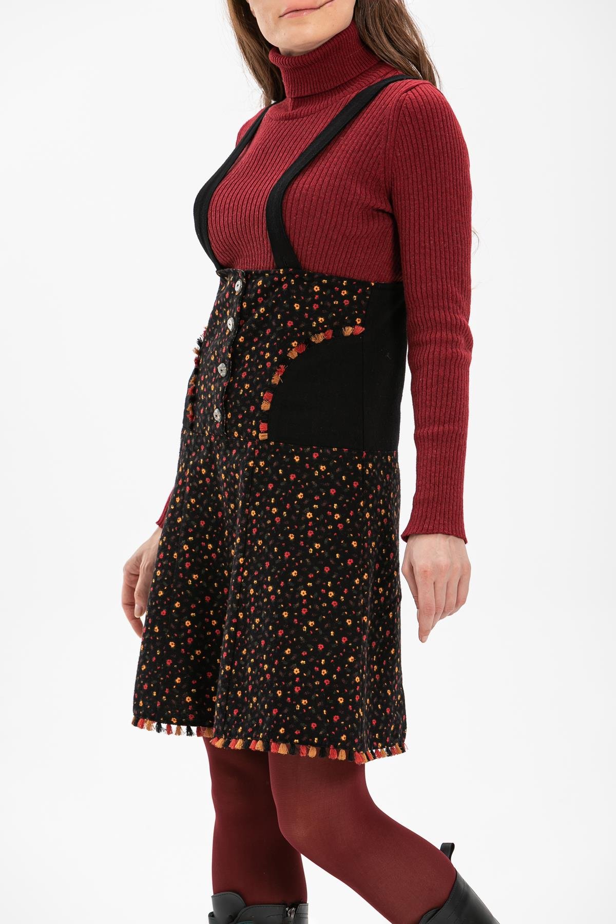 Salopet Pazen Kısa Sonbahar ve Kışlık Etek Çıtır Desen Siyah Syh