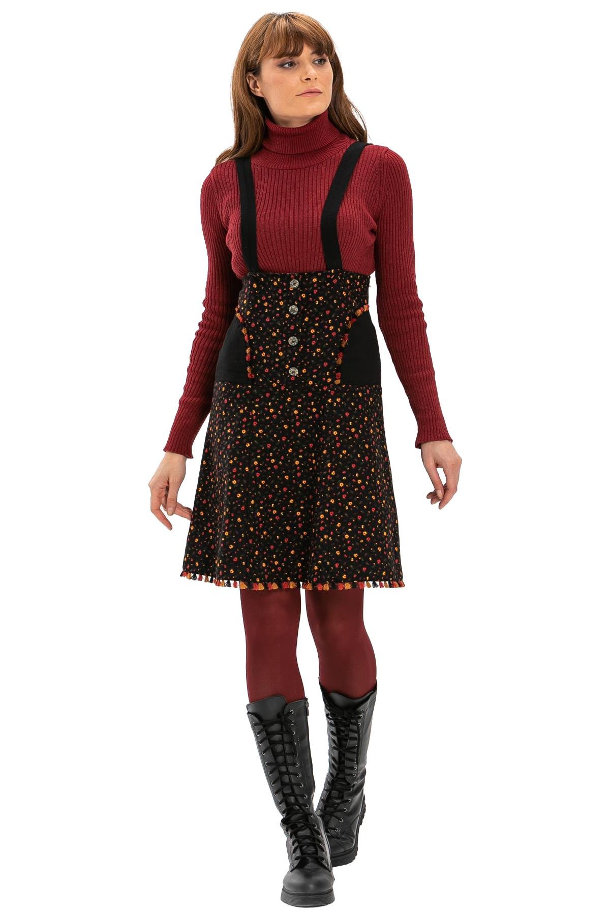 Salopet Pazen Kısa Sonbahar ve Kışlık Etek Çıtır Desen Siyah Syh