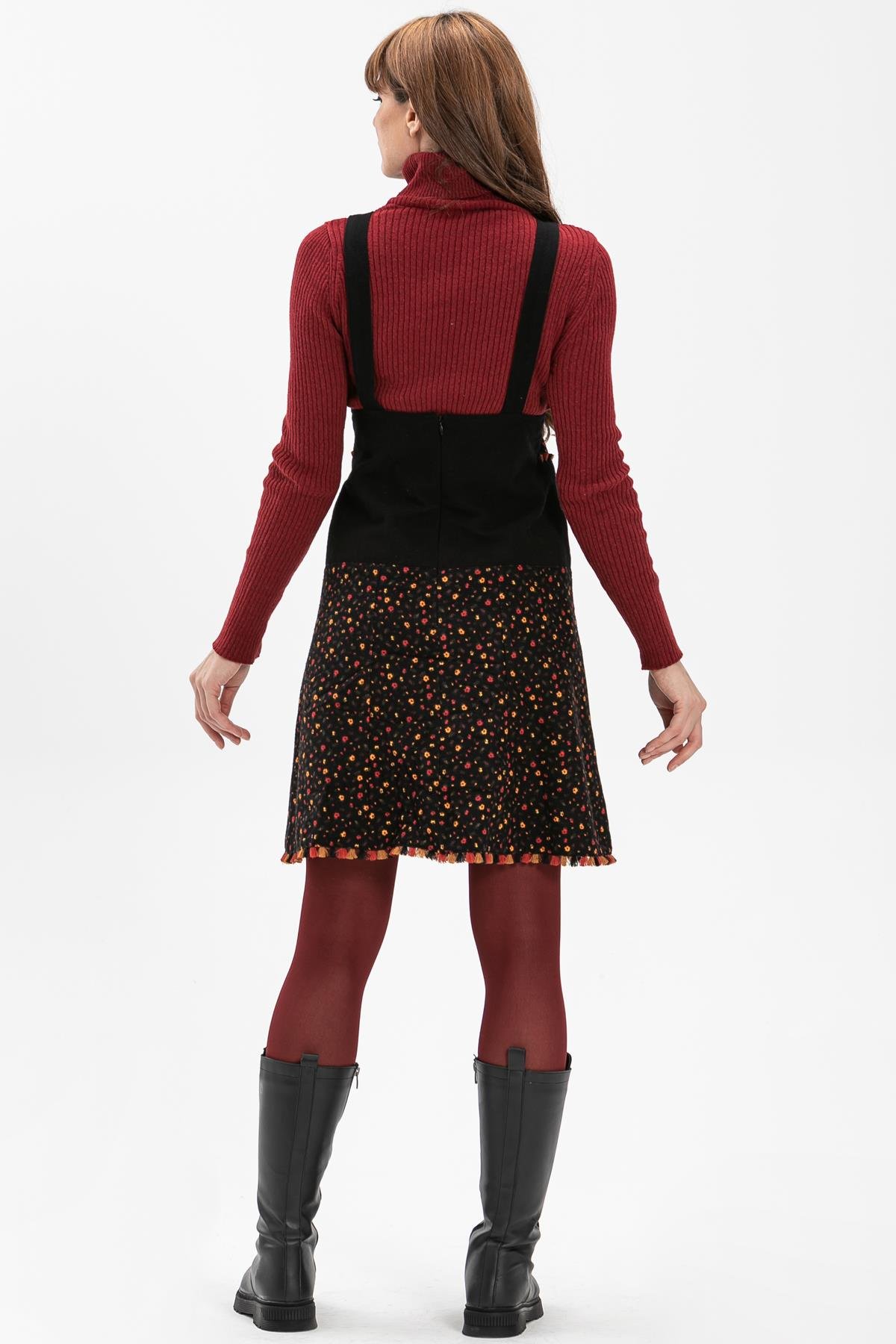 Salopet Pazen Kısa Sonbahar ve Kışlık Etek Çıtır Desen Siyah Syh