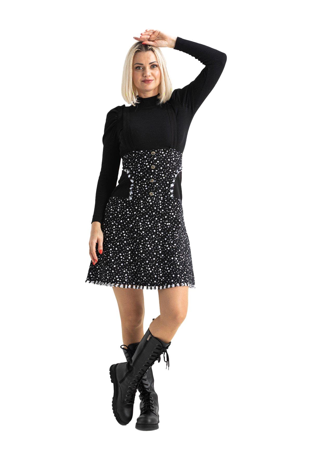 Salopet Pazen Kısa Sonbahar ve Kışlık Etek Çıtır Desen Beyaz Byz