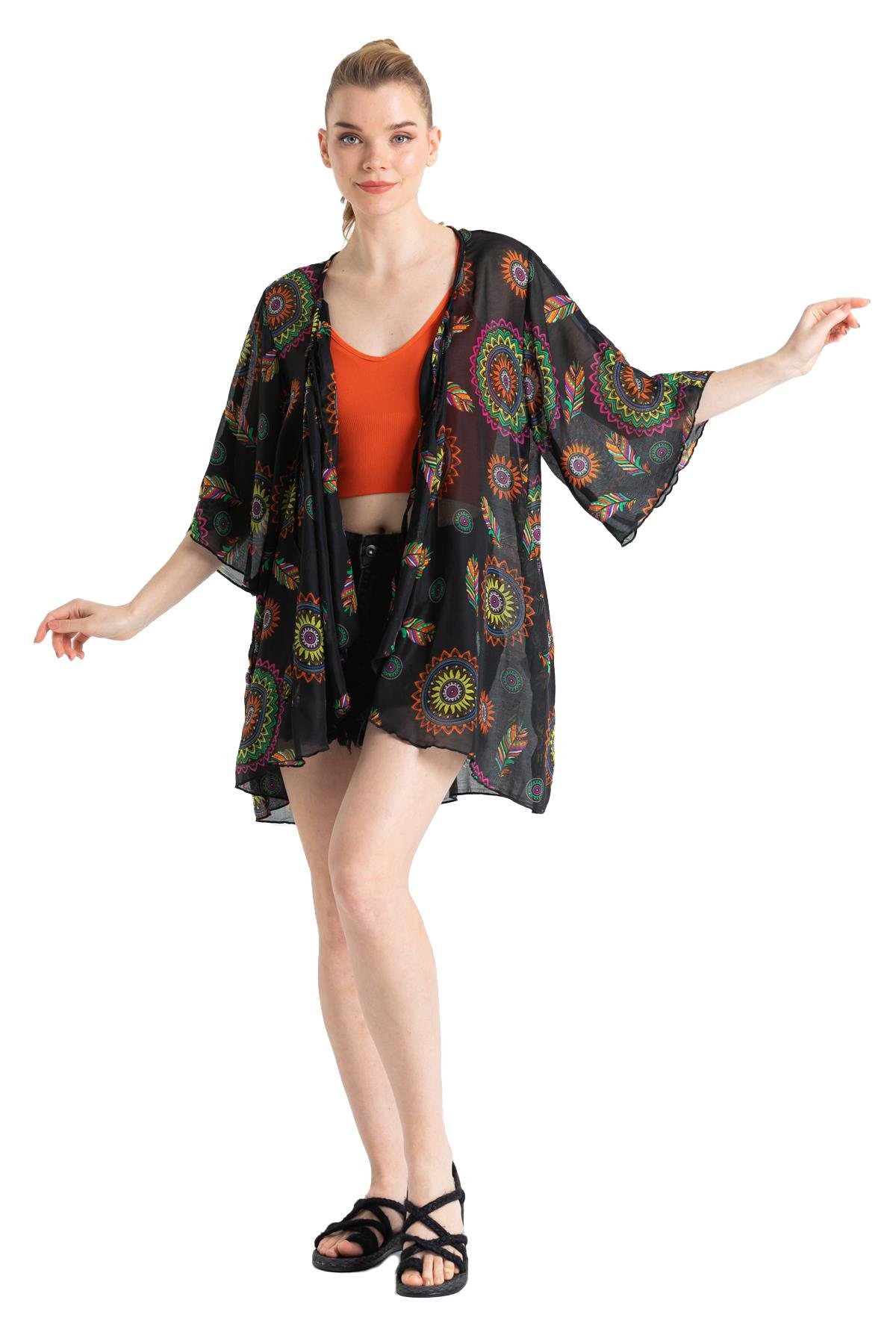 Side Vual Pareo Yaprak Siyah 6198