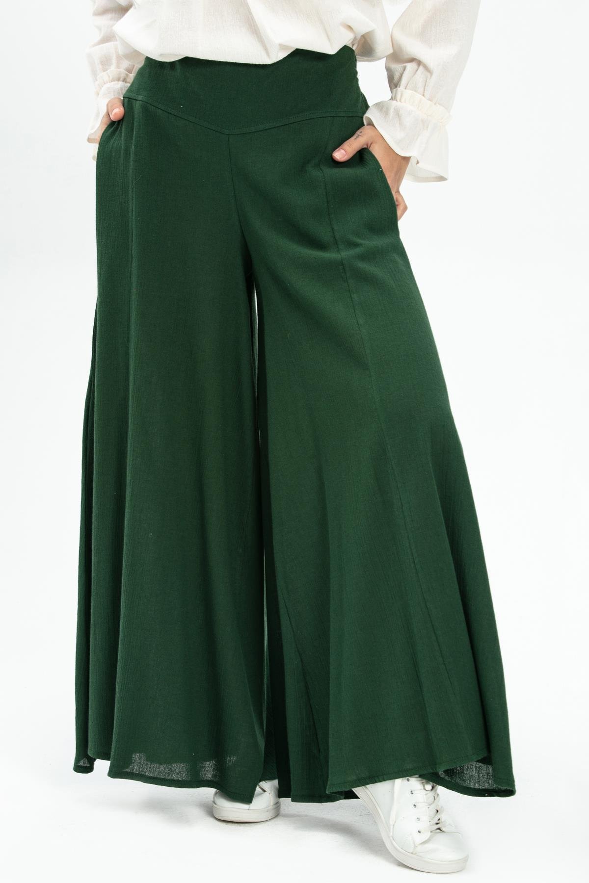 Şile Bezi Bol Paça Pantolon Yeşil Ysl